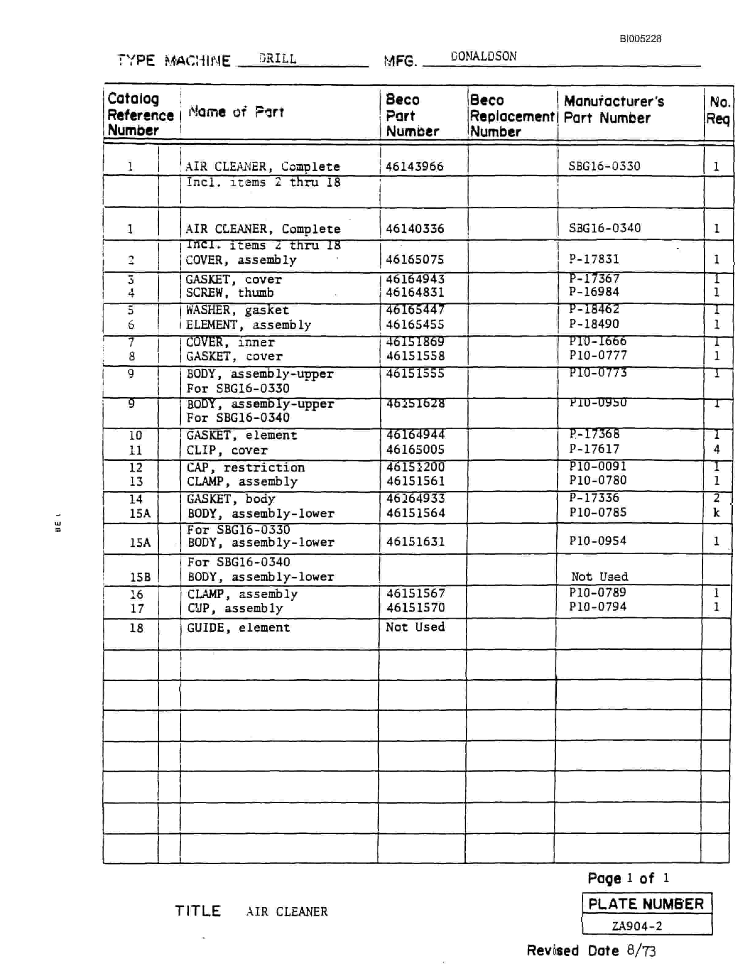 Bucyrus 45R Drill Parts Catalog BI005228-5