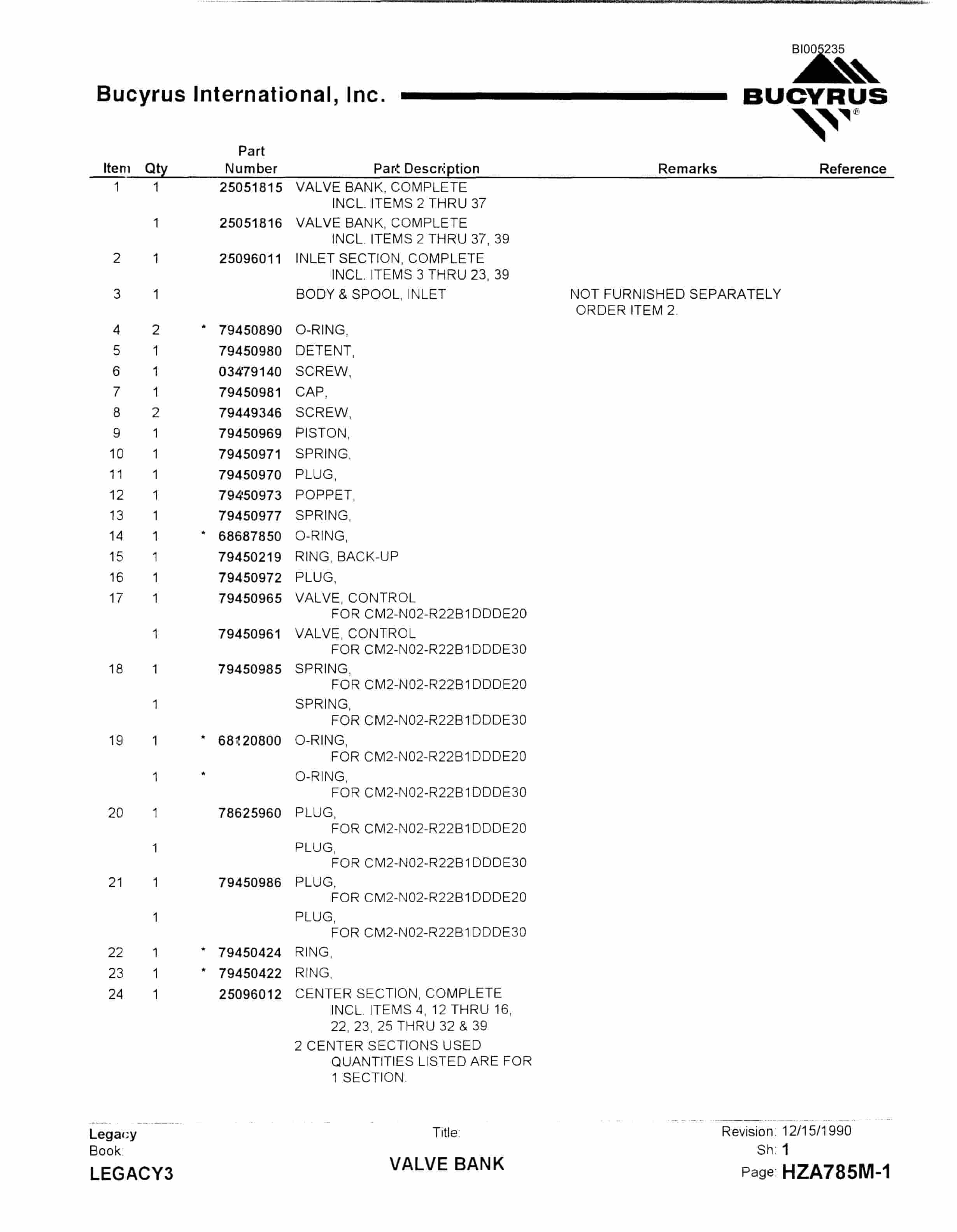 Bucyrus 45R Drill Parts Catalog BI005235-2