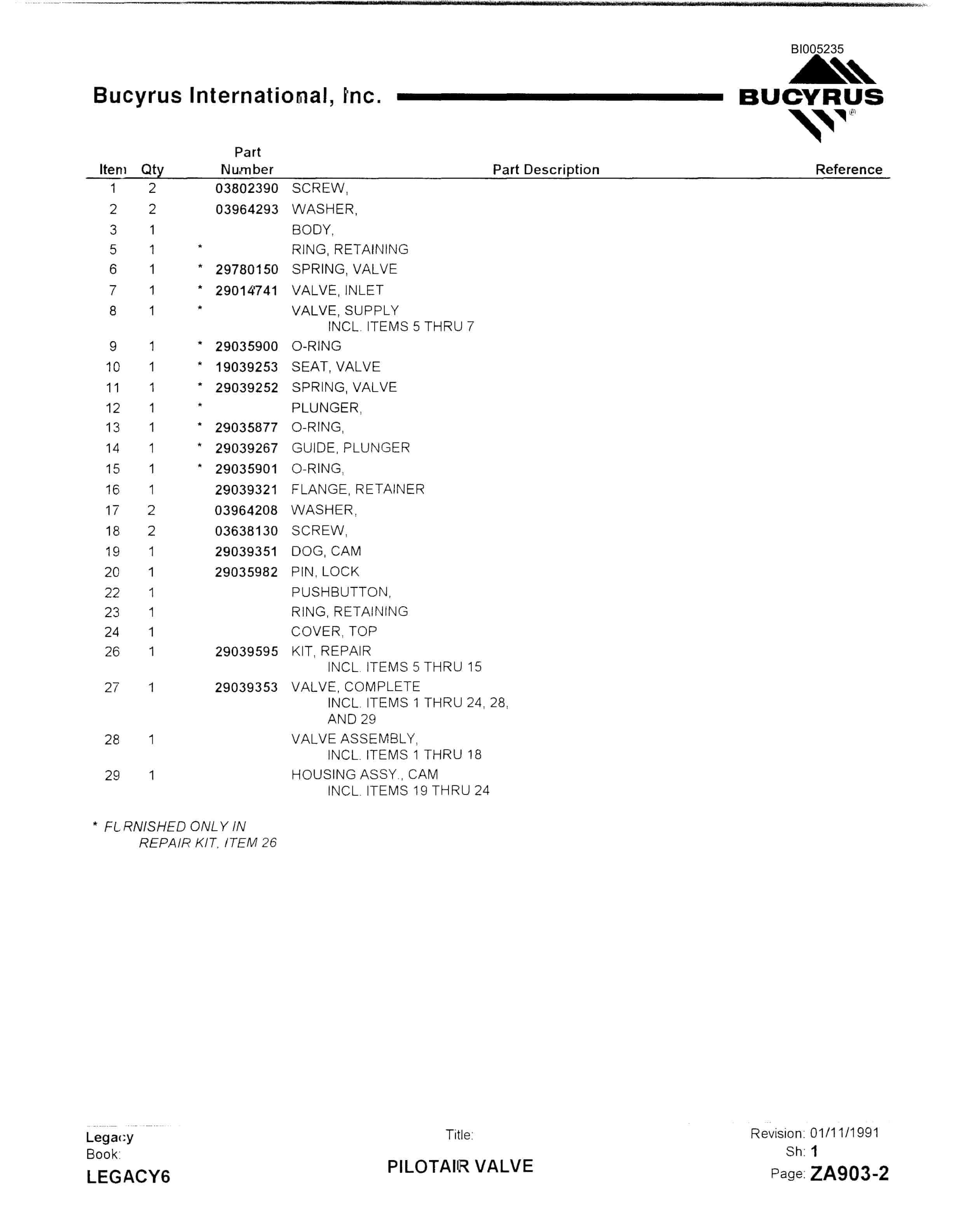 Bucyrus 45R Drill Parts Catalog BI005235-4