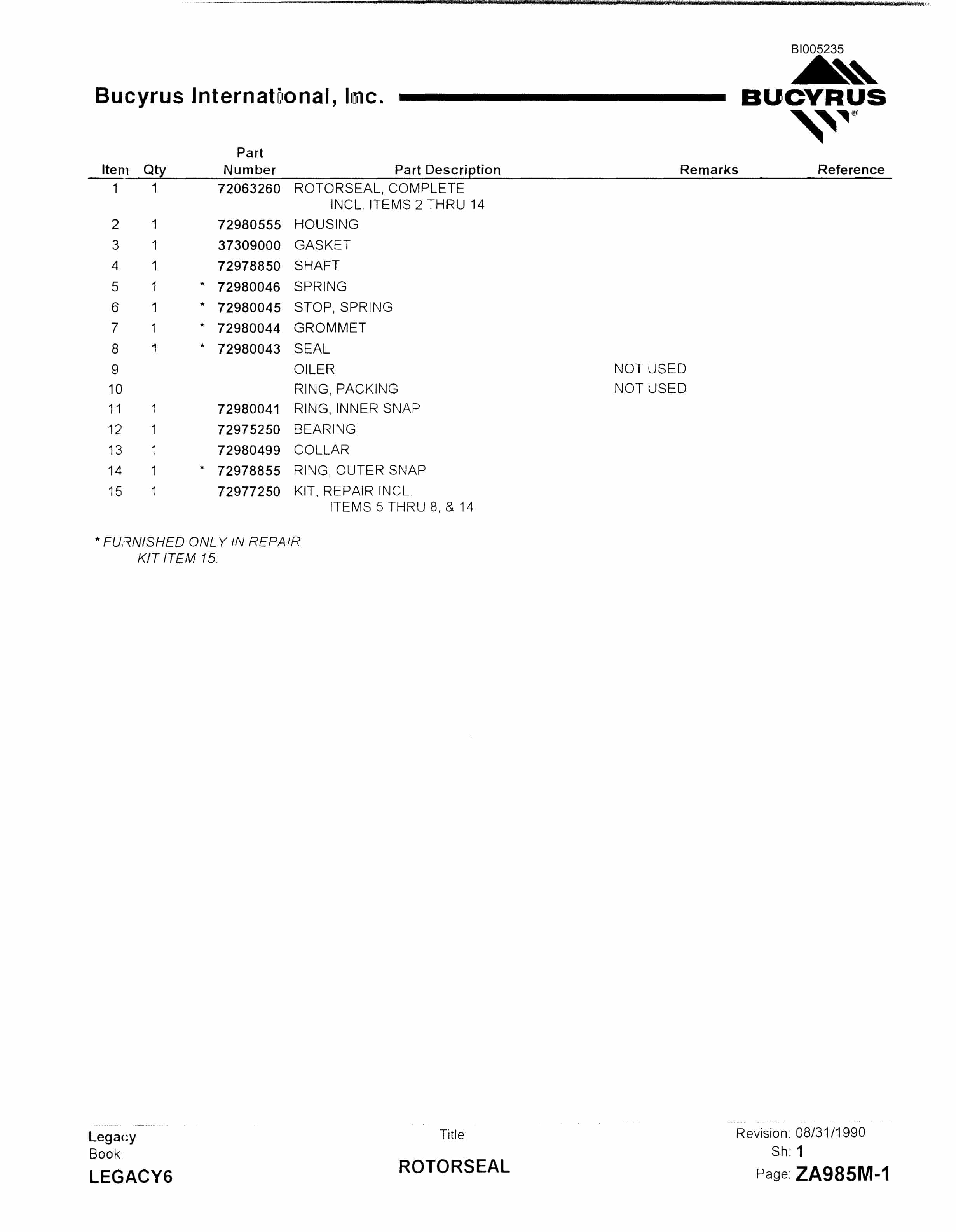 Bucyrus 45R Drill Parts Catalog BI005235-5