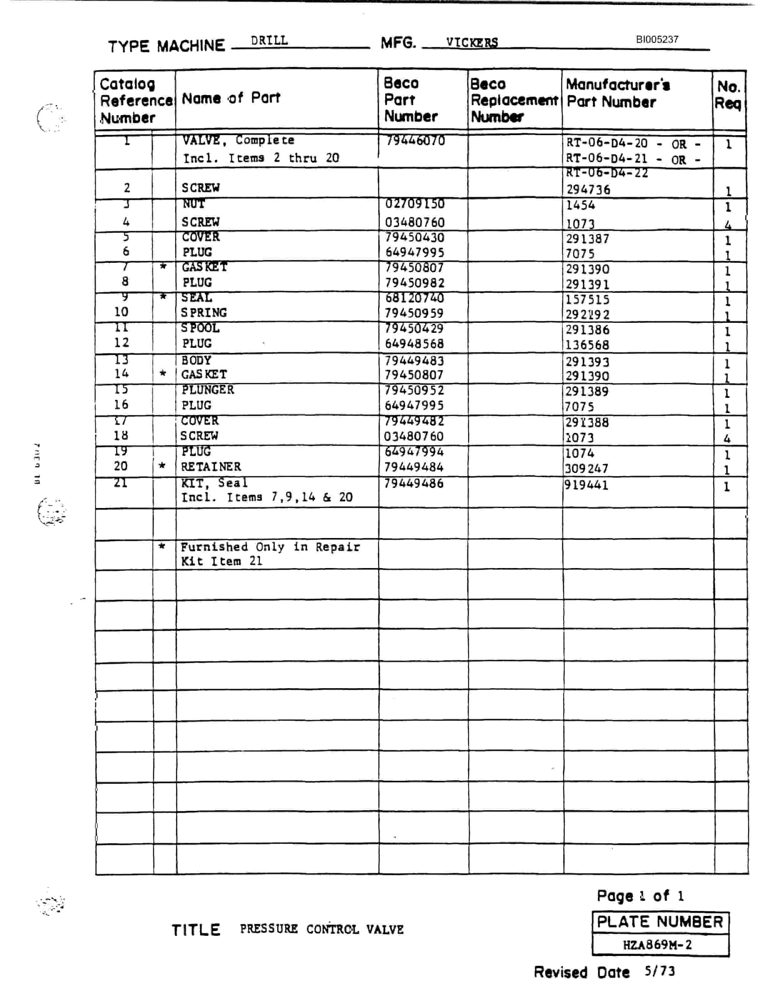 Bucyrus 45R Drill Parts Catalog BI005237-2