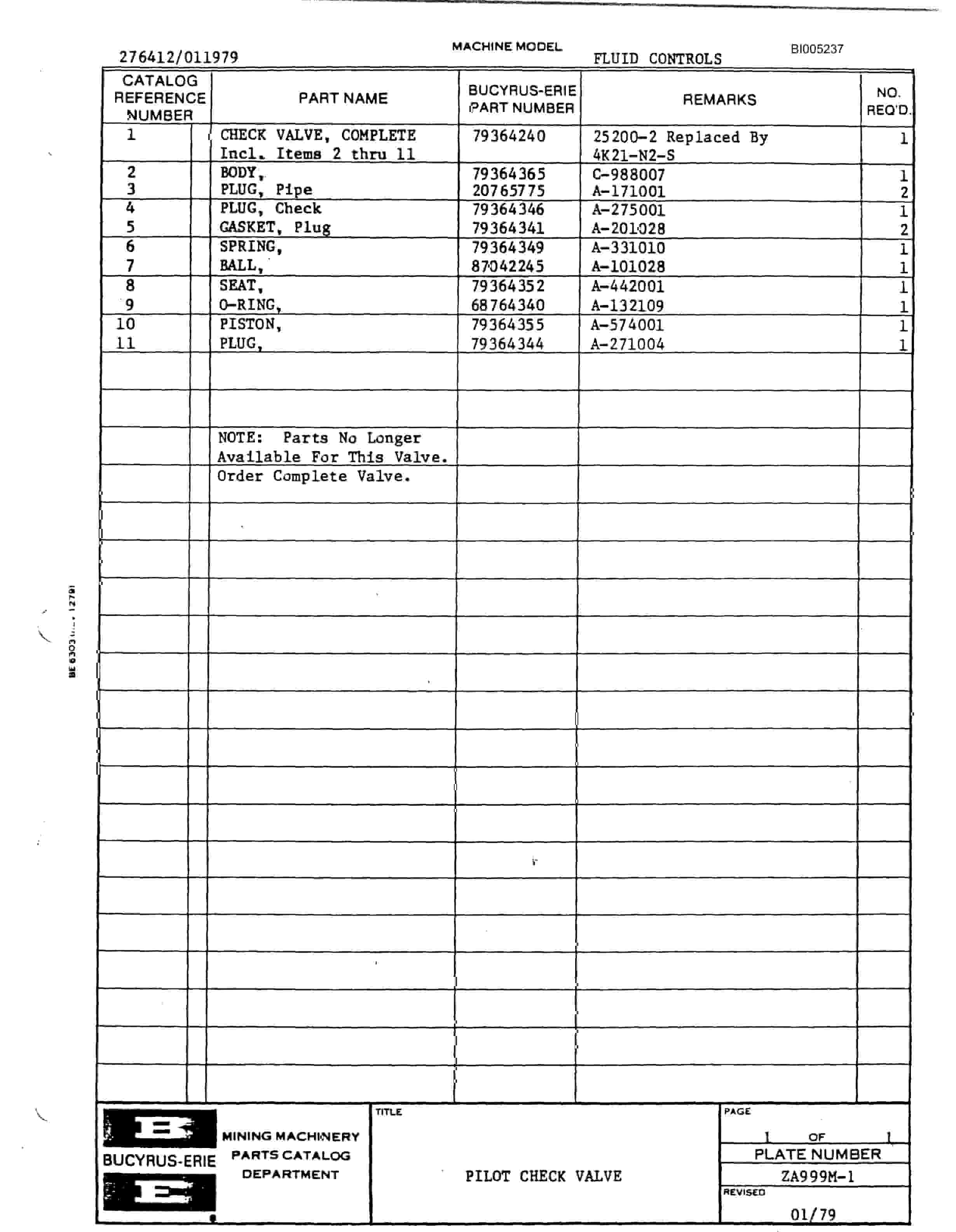 Bucyrus 45R Drill Parts Catalog BI005237-5