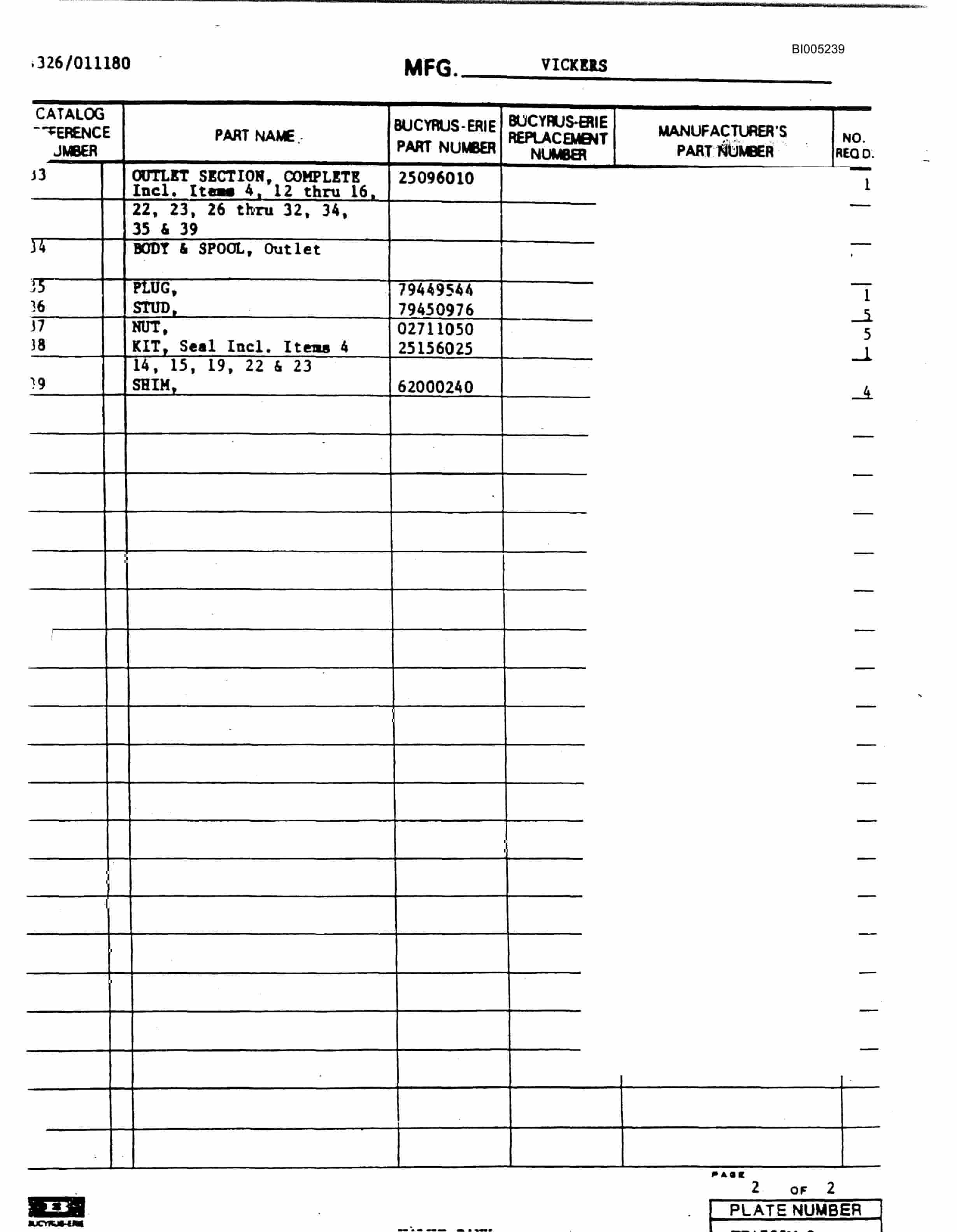 Bucyrus 45R Drill Parts Catalog BI005239-2