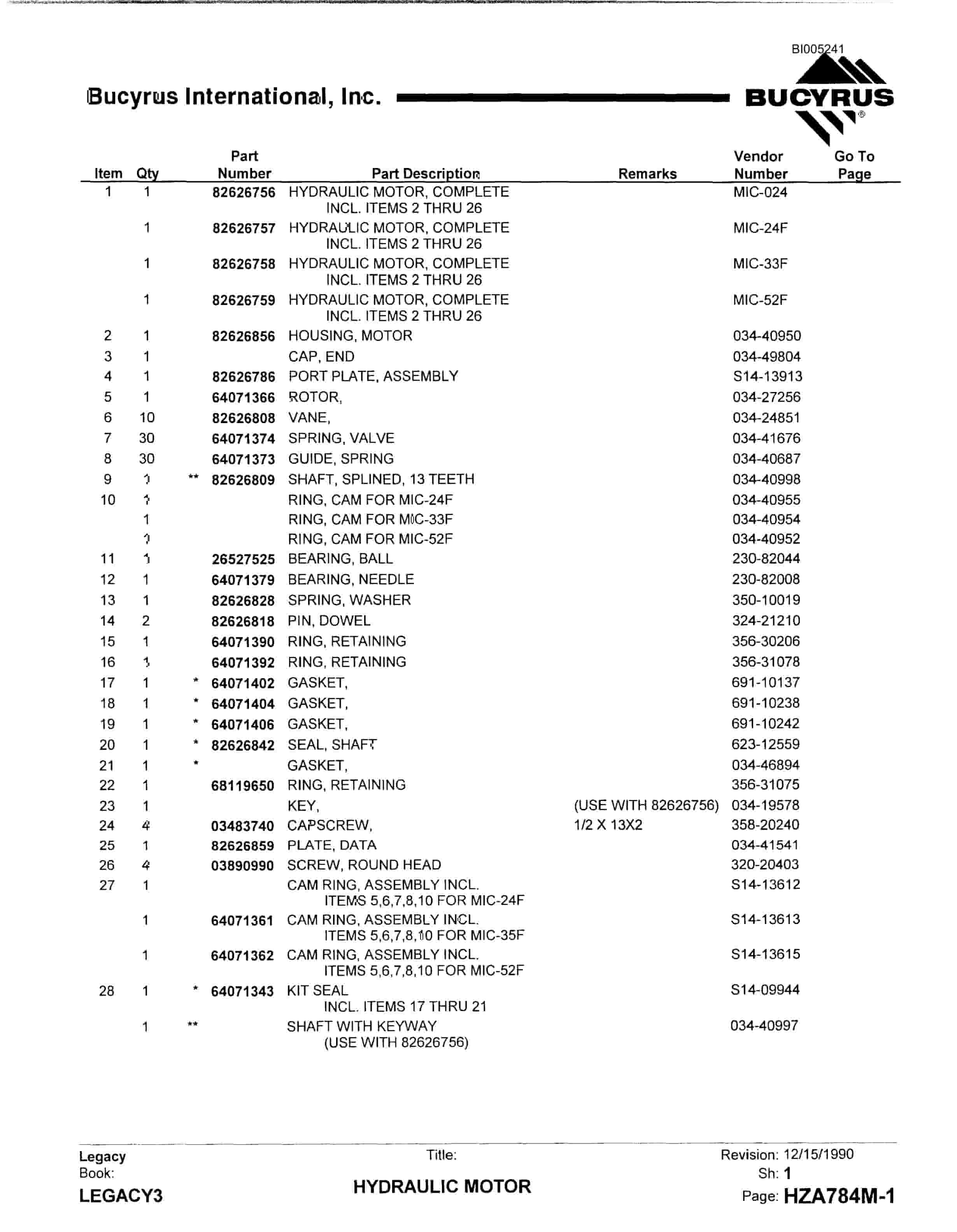 Bucyrus 45R Drill Parts Catalog BI005241-2
