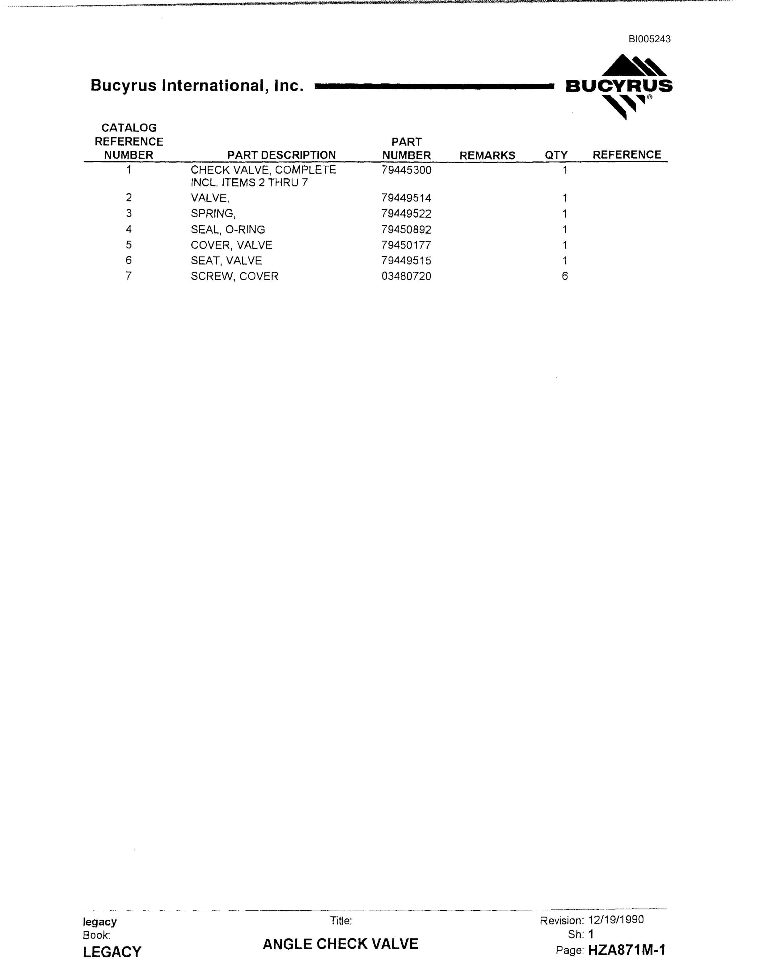 Bucyrus 45R Drill Parts Catalog BI005243-2