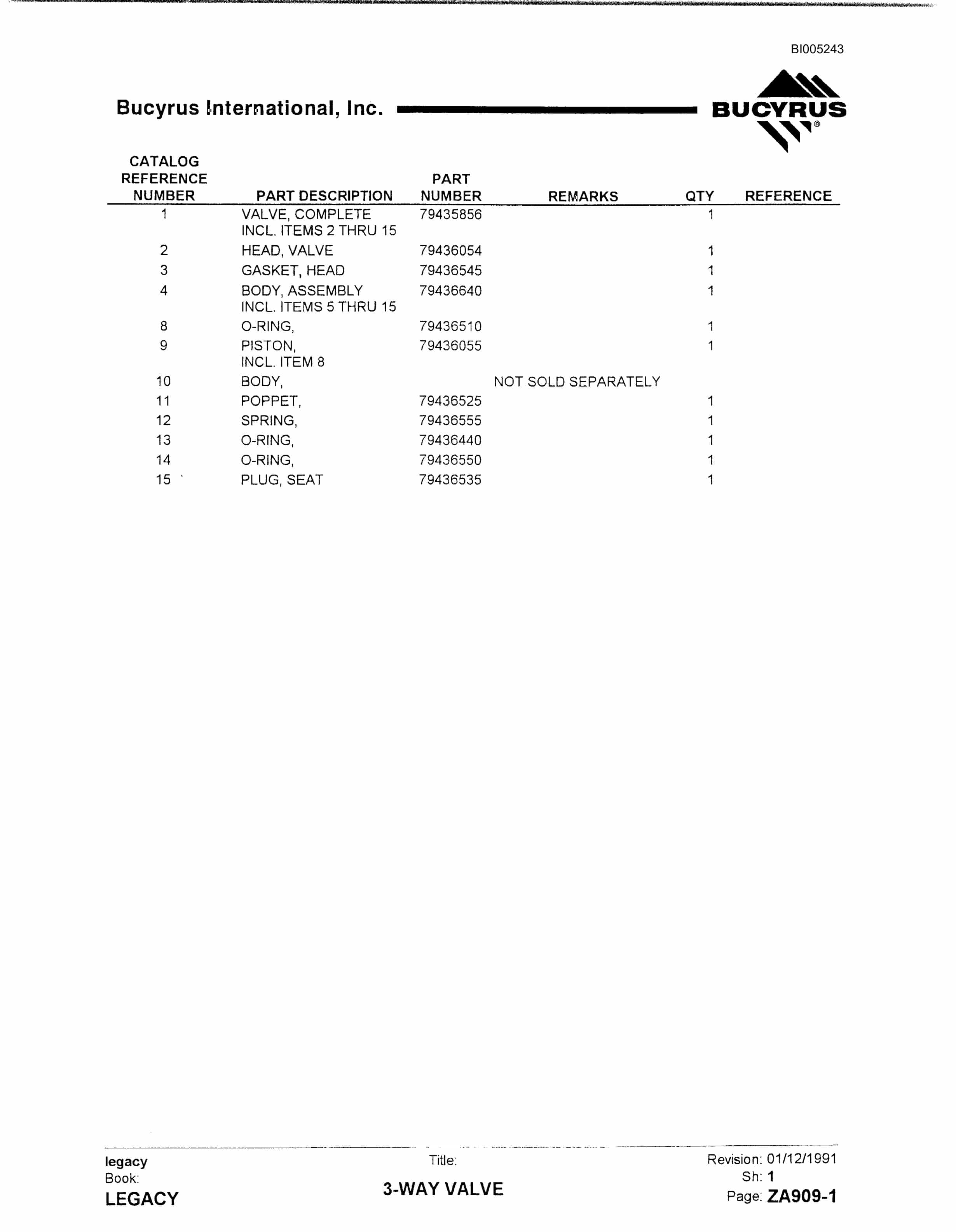 Bucyrus 45R Drill Parts Catalog BI005243-3