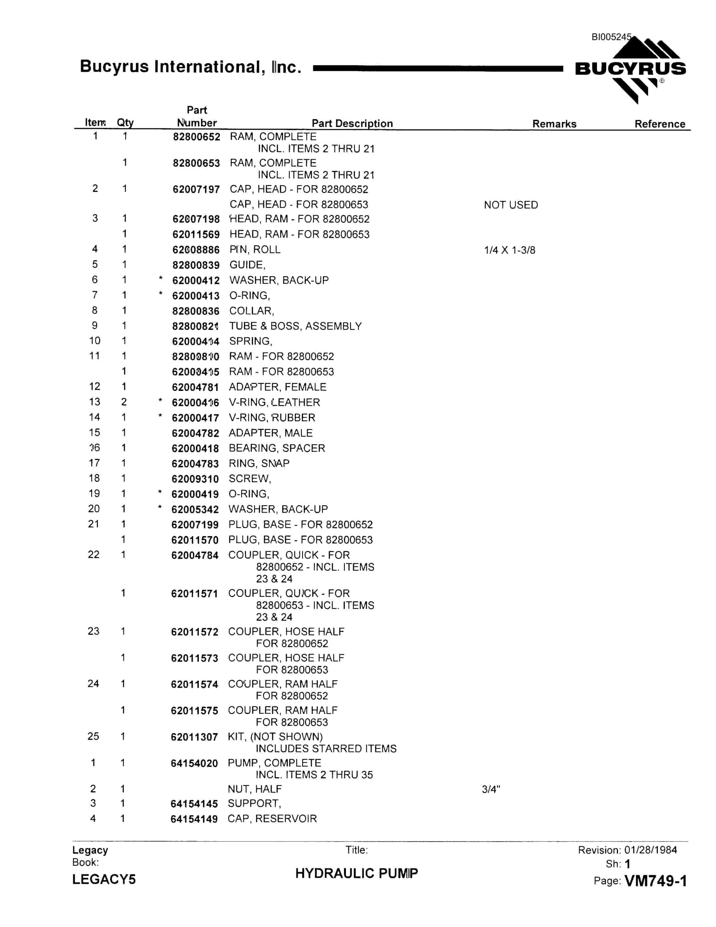 Bucyrus 45R Drill Parts Catalog BI005245-3