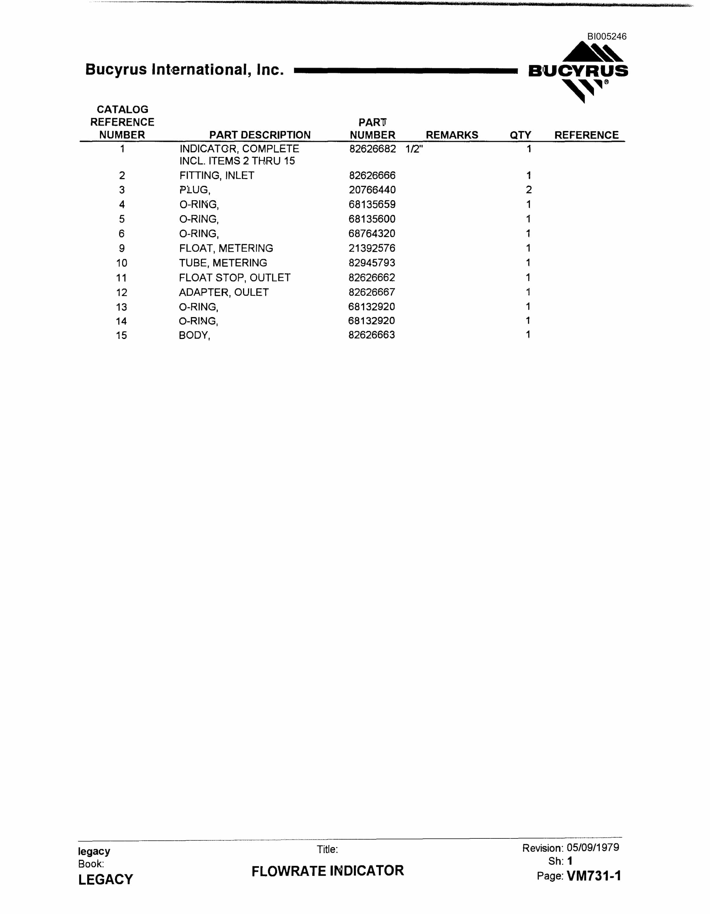 Bucyrus 45R Drill Parts Catalog BI005246-2