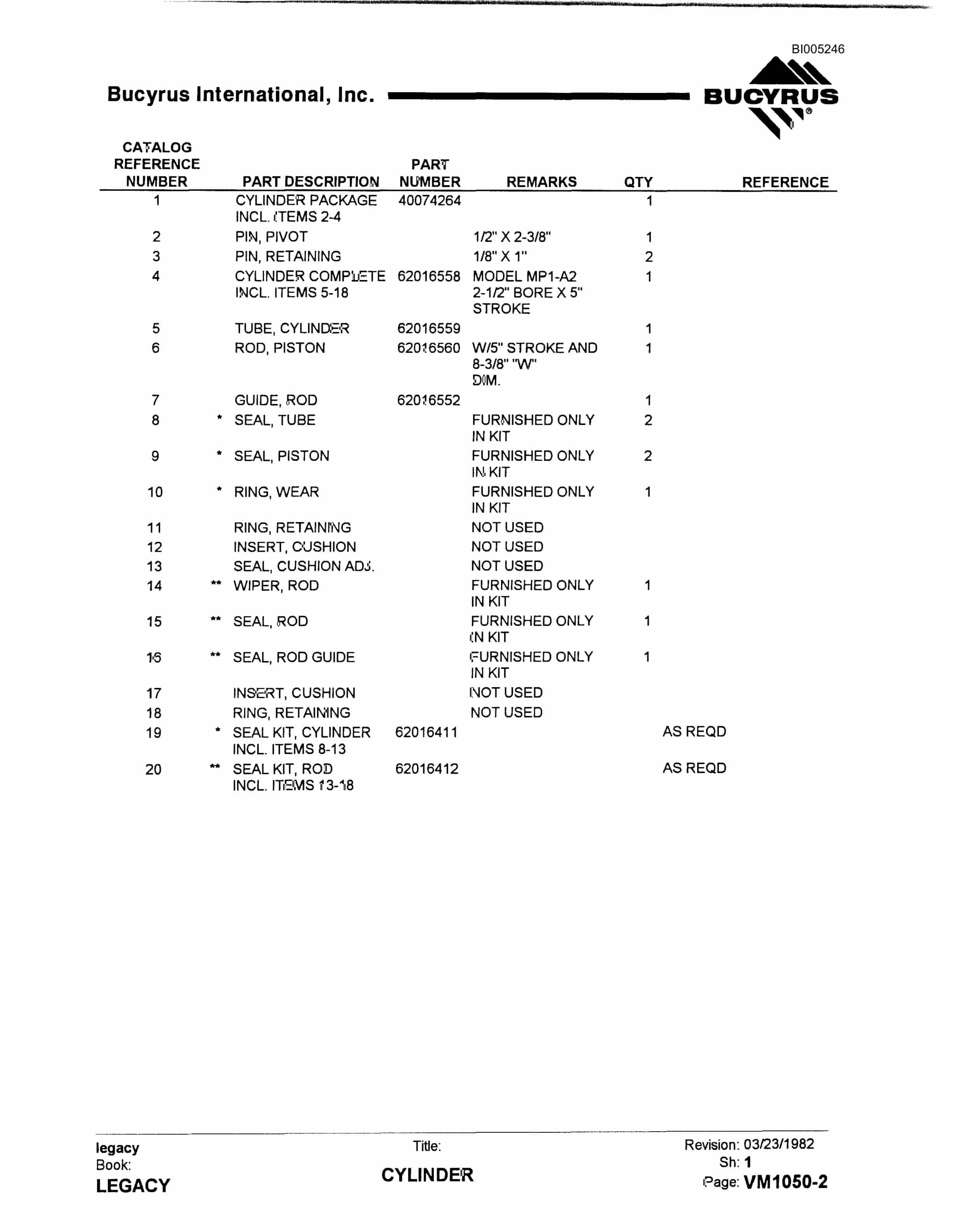 Bucyrus 45R Drill Parts Catalog BI005246-5