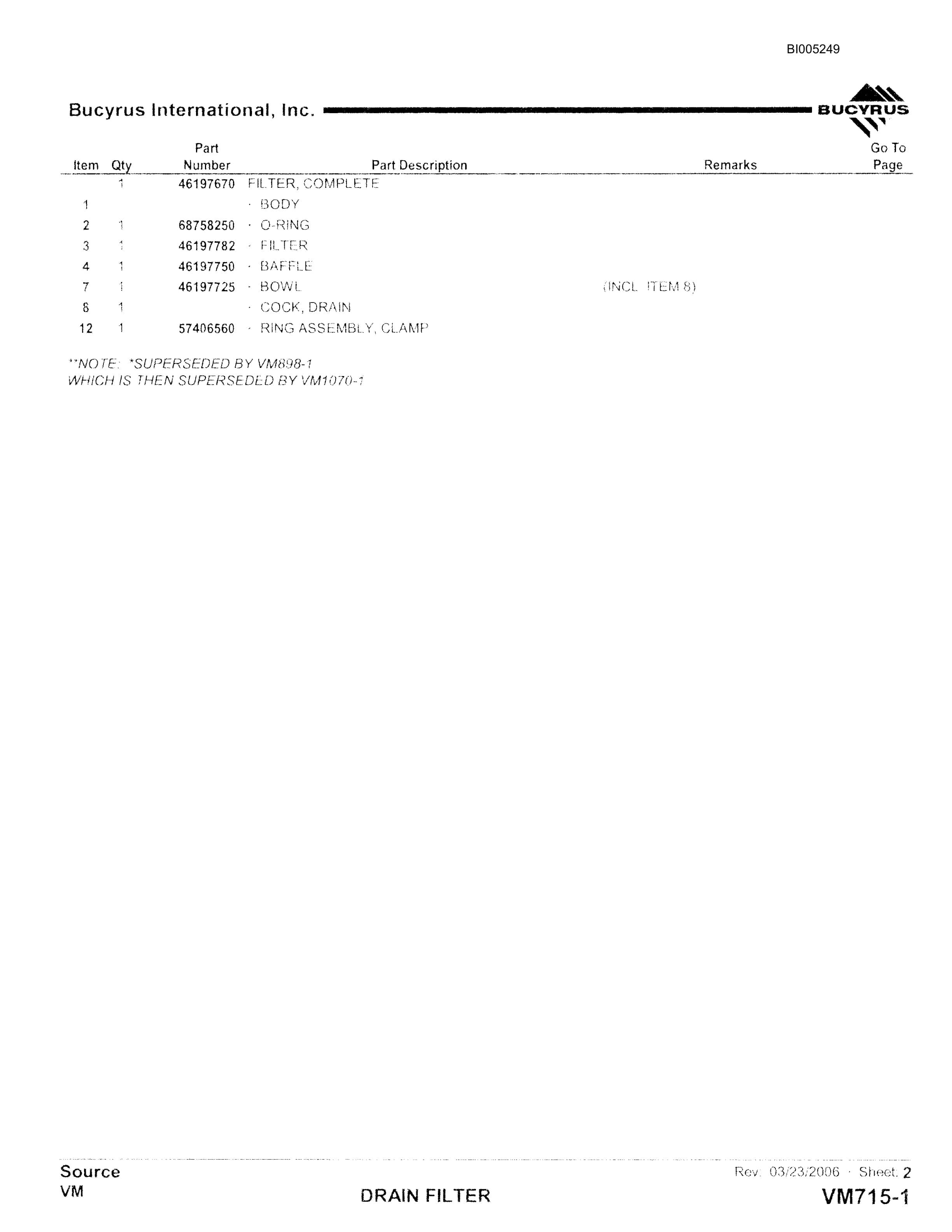 Bucyrus 45R Drill Parts Catalog BI005249-2