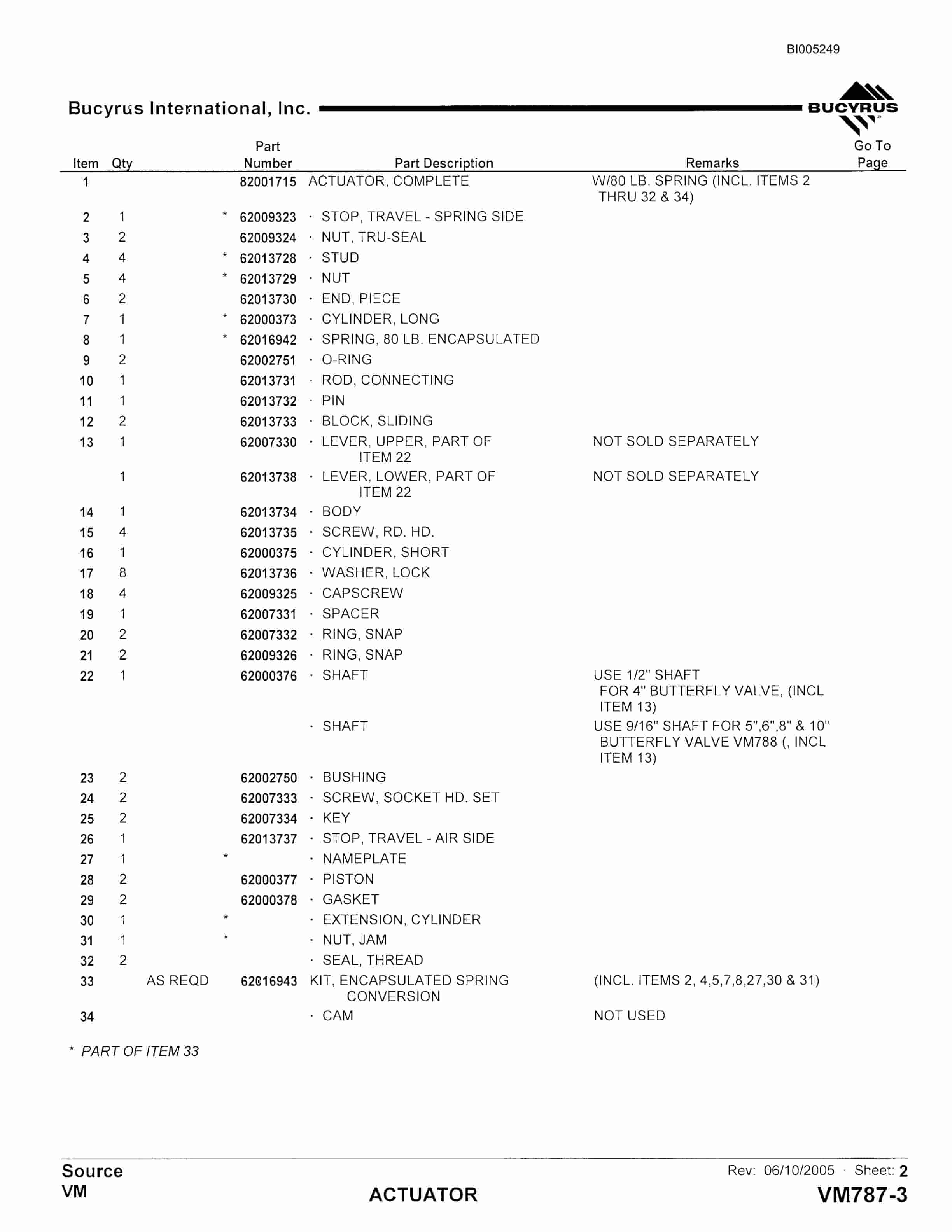 Bucyrus 45R Drill Parts Catalog BI005249-3