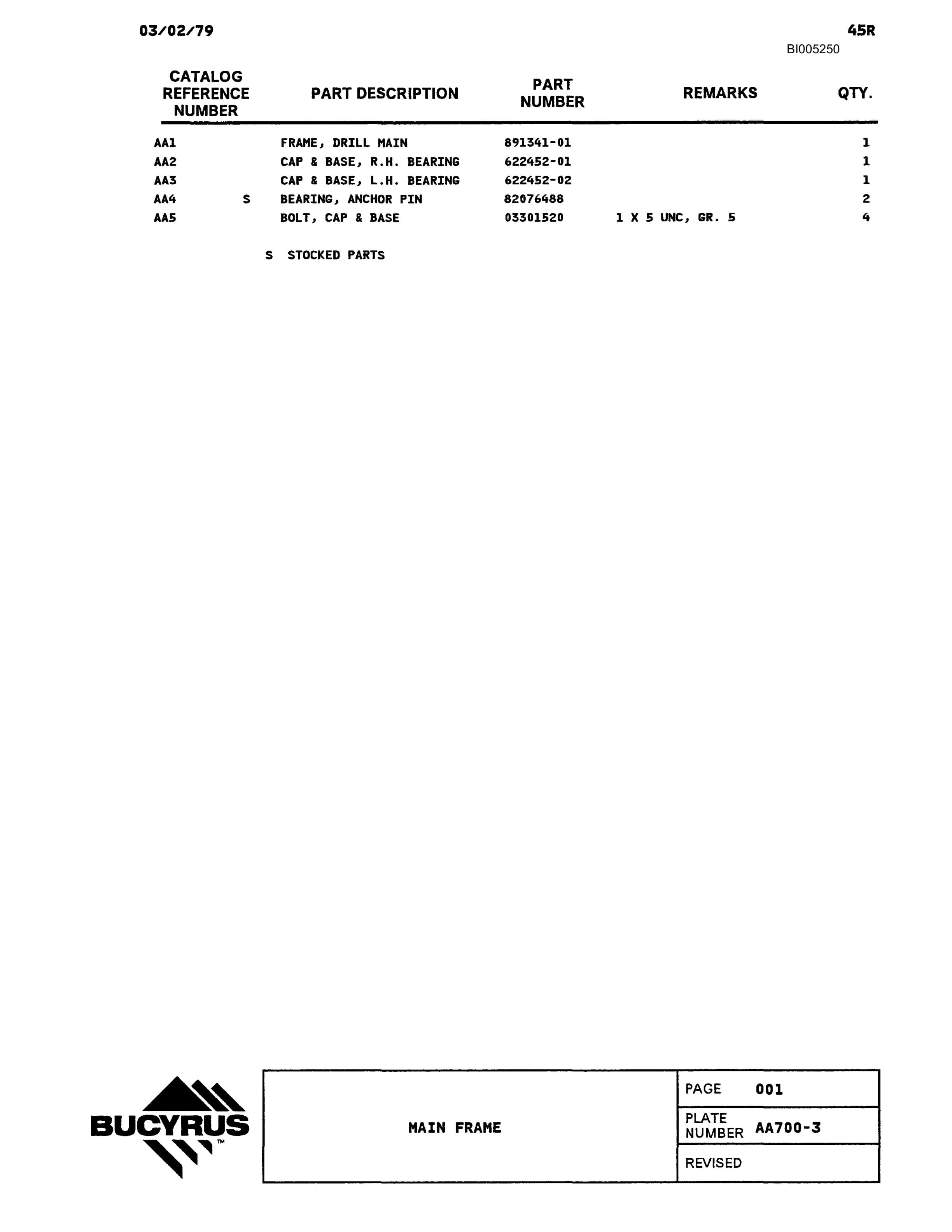 Bucyrus 45R Drill Parts Catalog BI005250-5