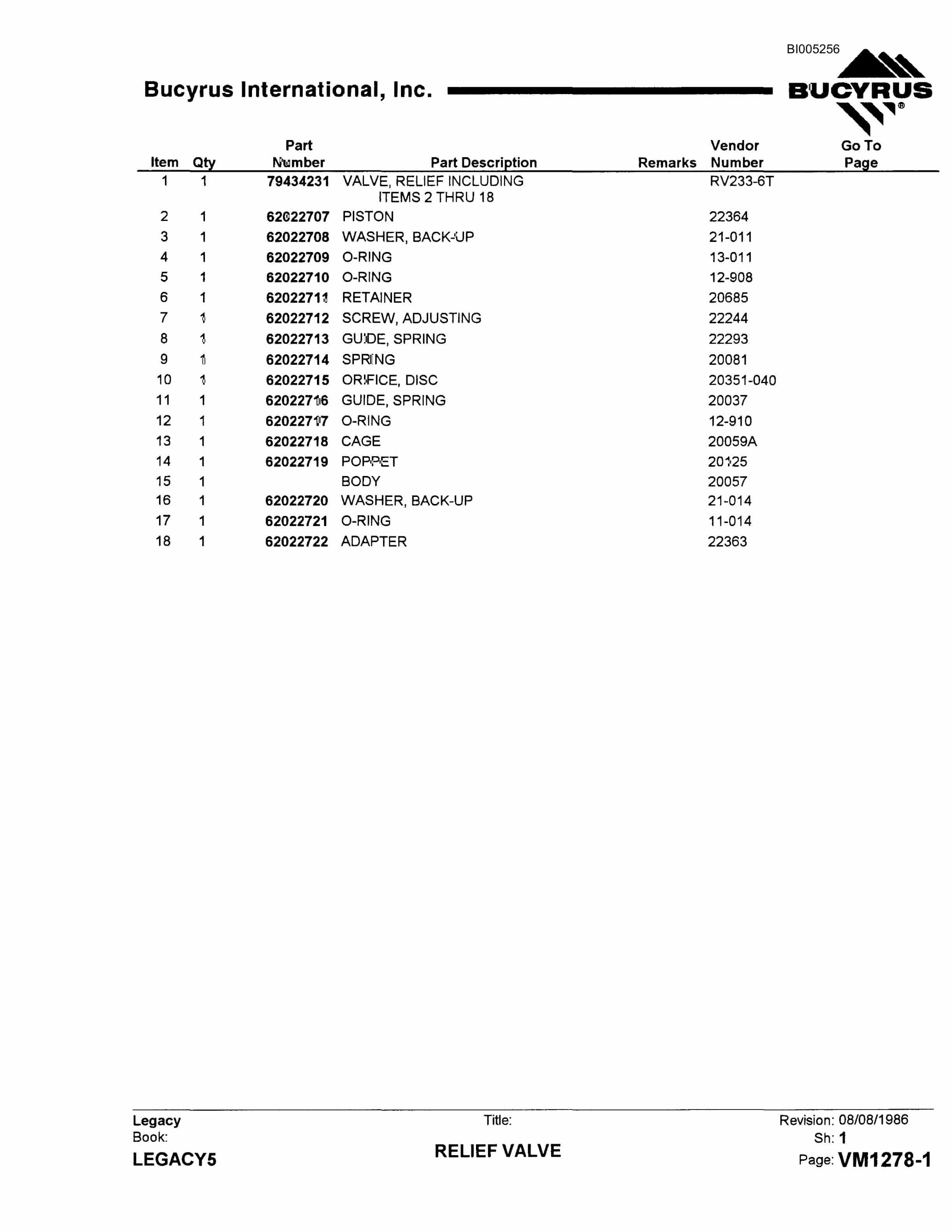 Bucyrus 45R Drill Parts Catalog BI005256-5