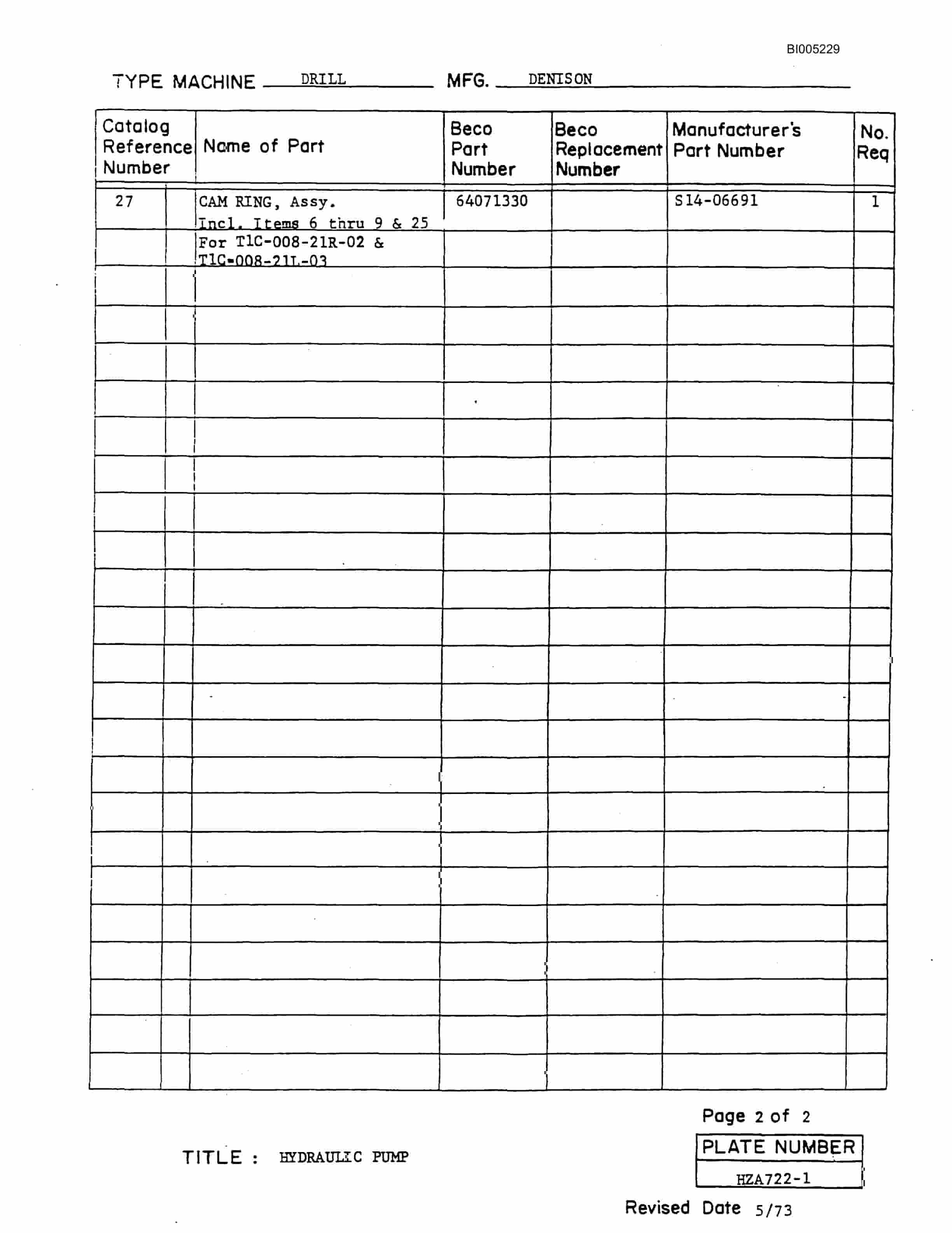 Bucyrus 45R Electric Blast Hole Drill Parts Catalog BI005229-2