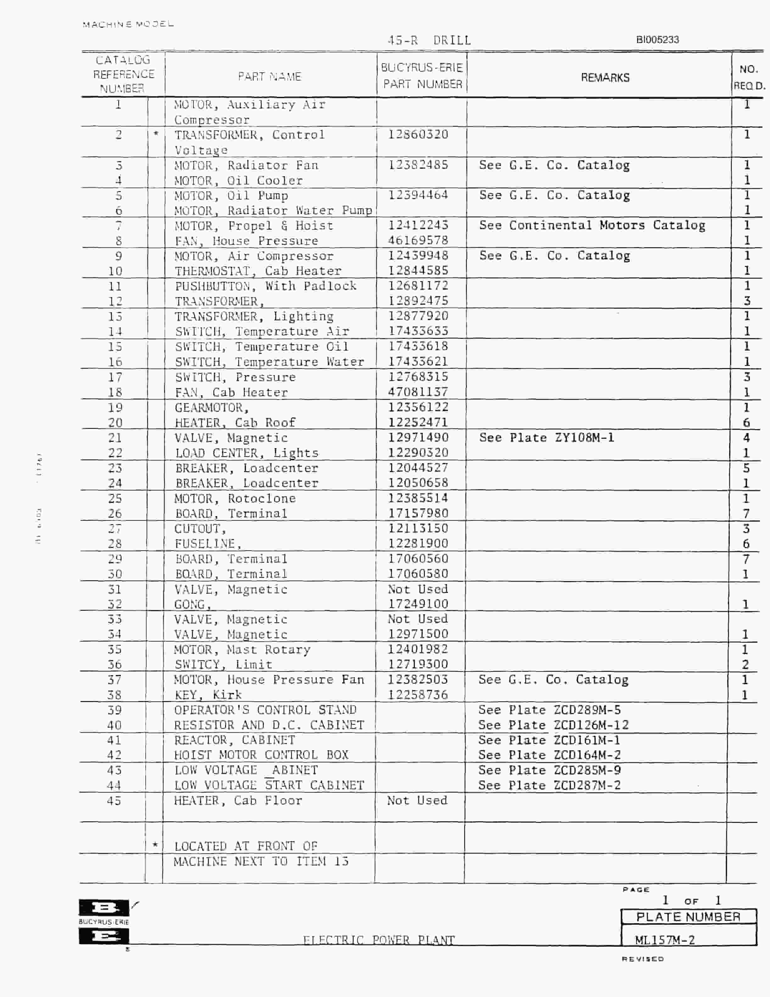 Bucyrus 45R Electric Blast Hole Drill Parts Catalog BI005233-4