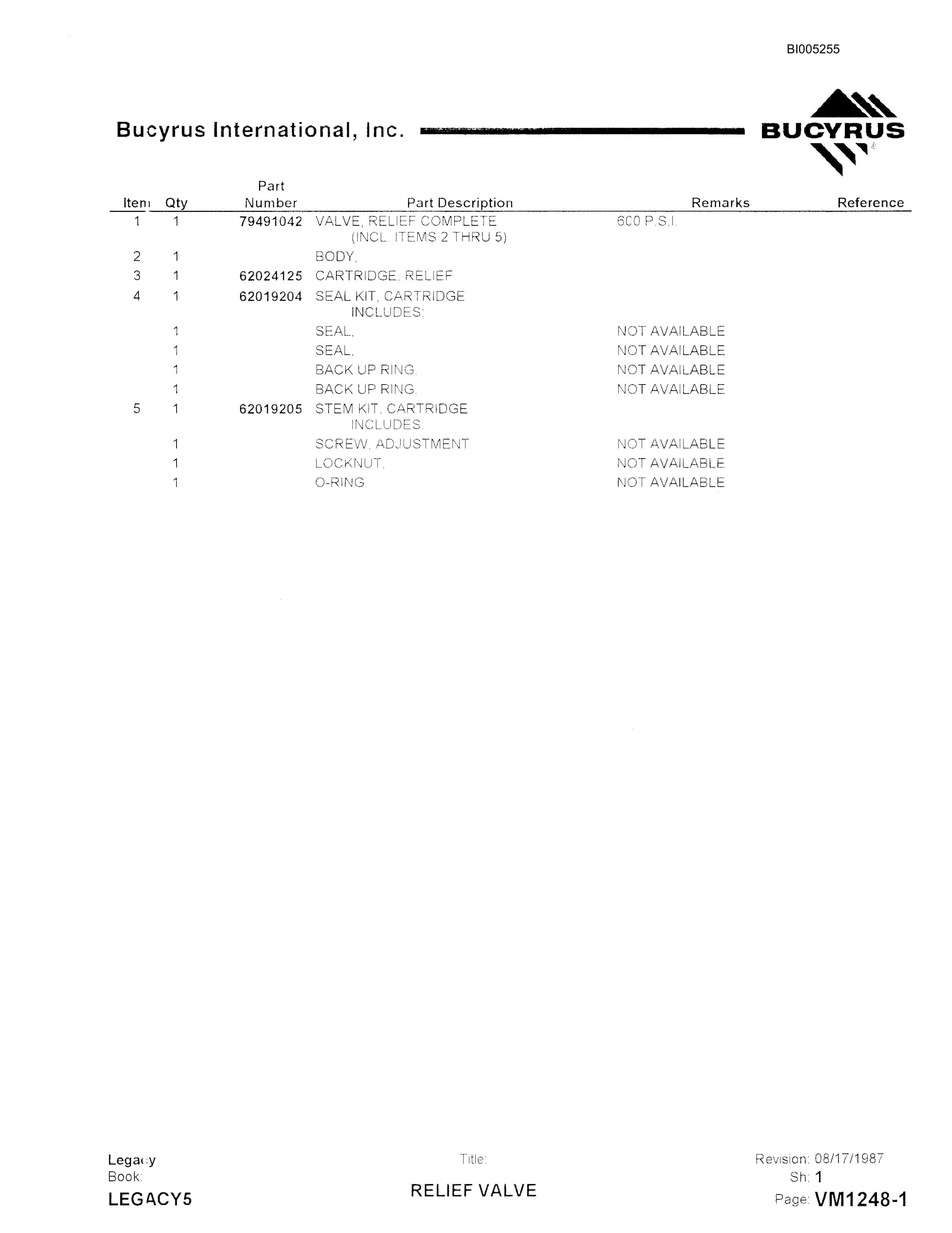 Bucyrus 47R Drill Parts Catalog BI005255-5