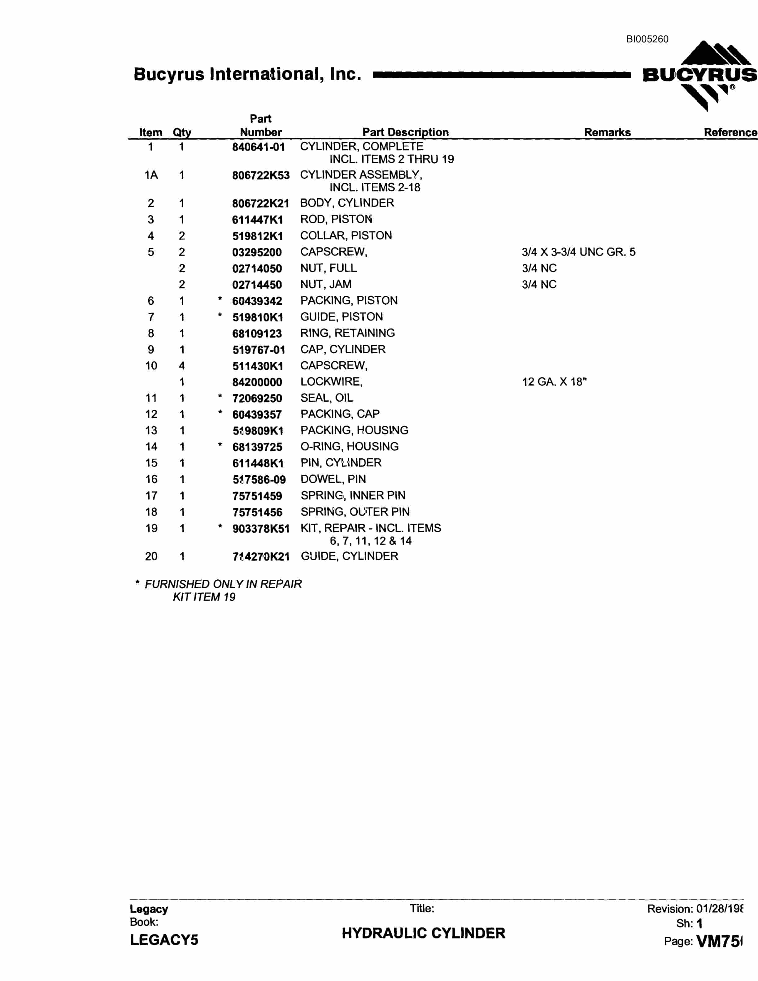 Bucyrus 47R Drill Parts Catalog BI005260-2