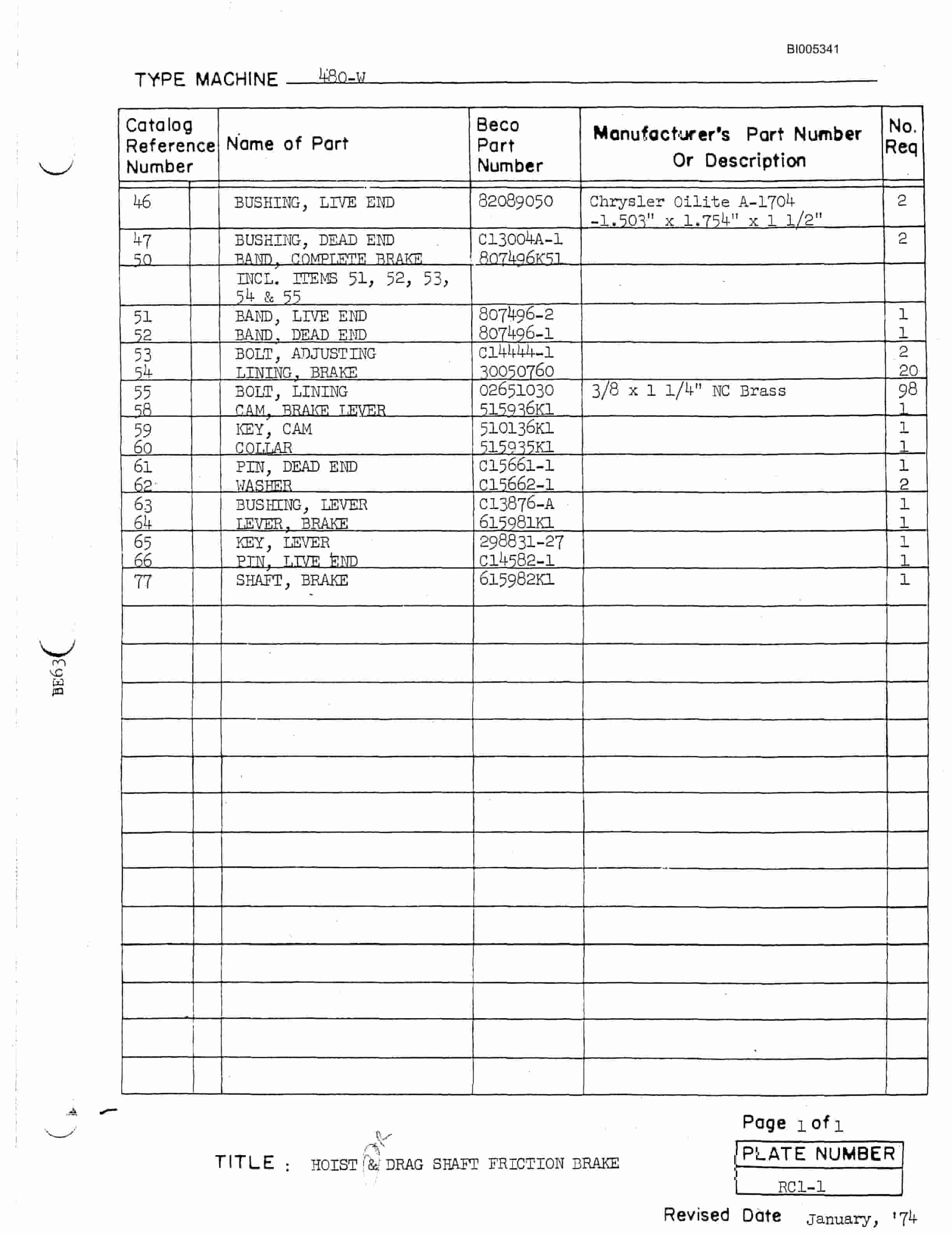 Bucyrus 480W Parts Catalog BI005341-2