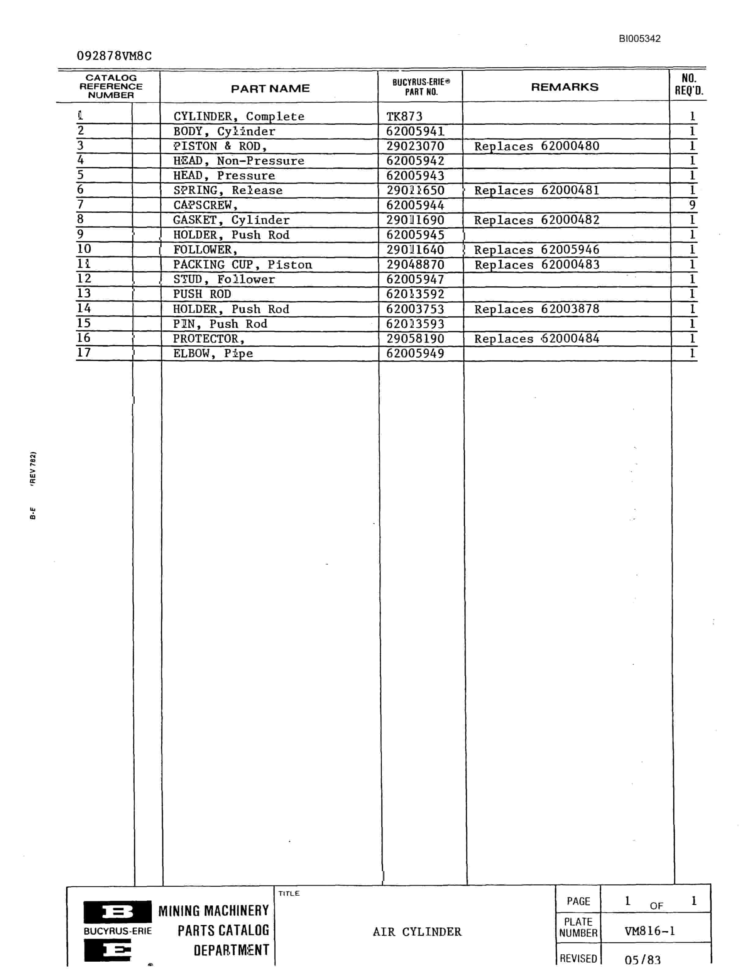 Bucyrus 480W Parts Catalog BI005342-3