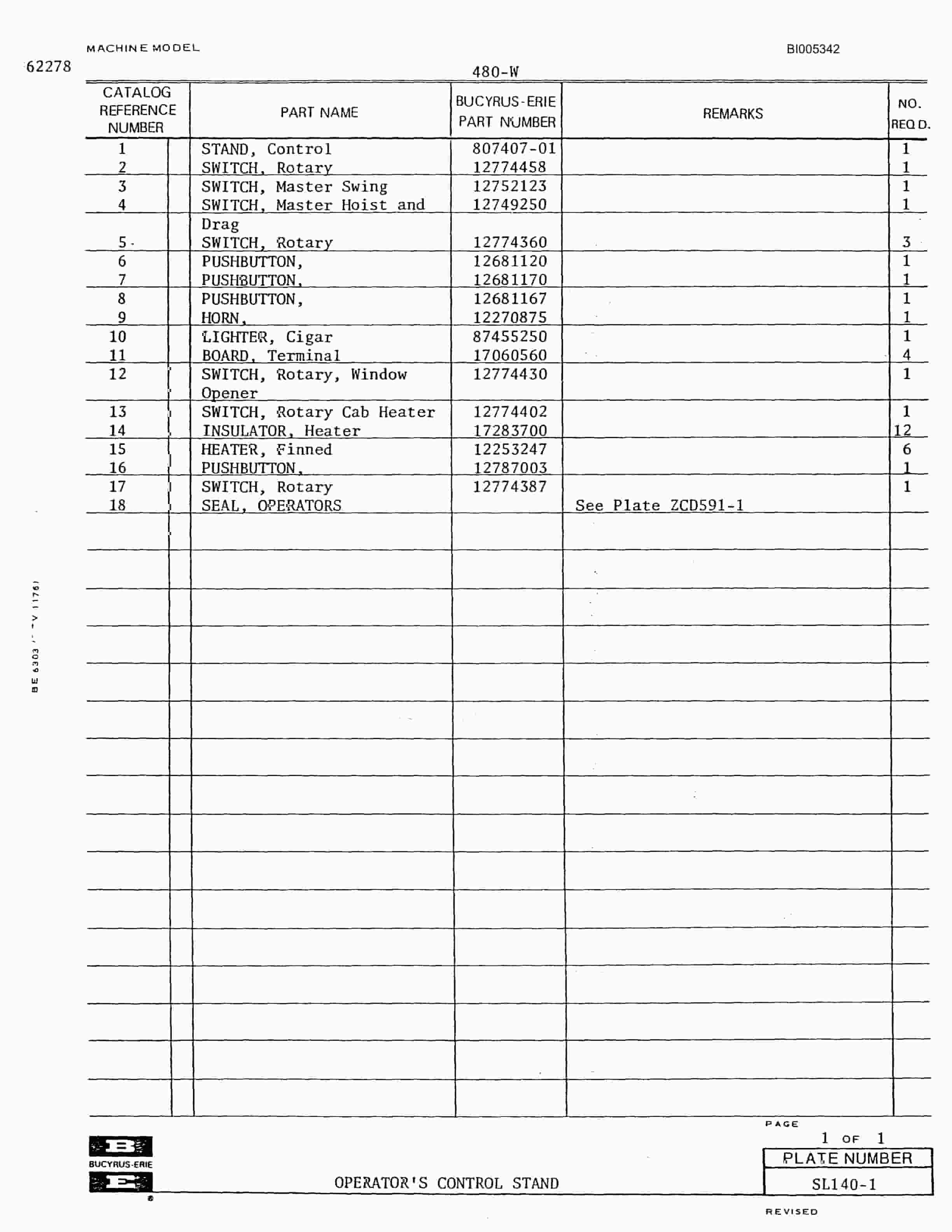 Bucyrus 480W Parts Catalog BI005342-4