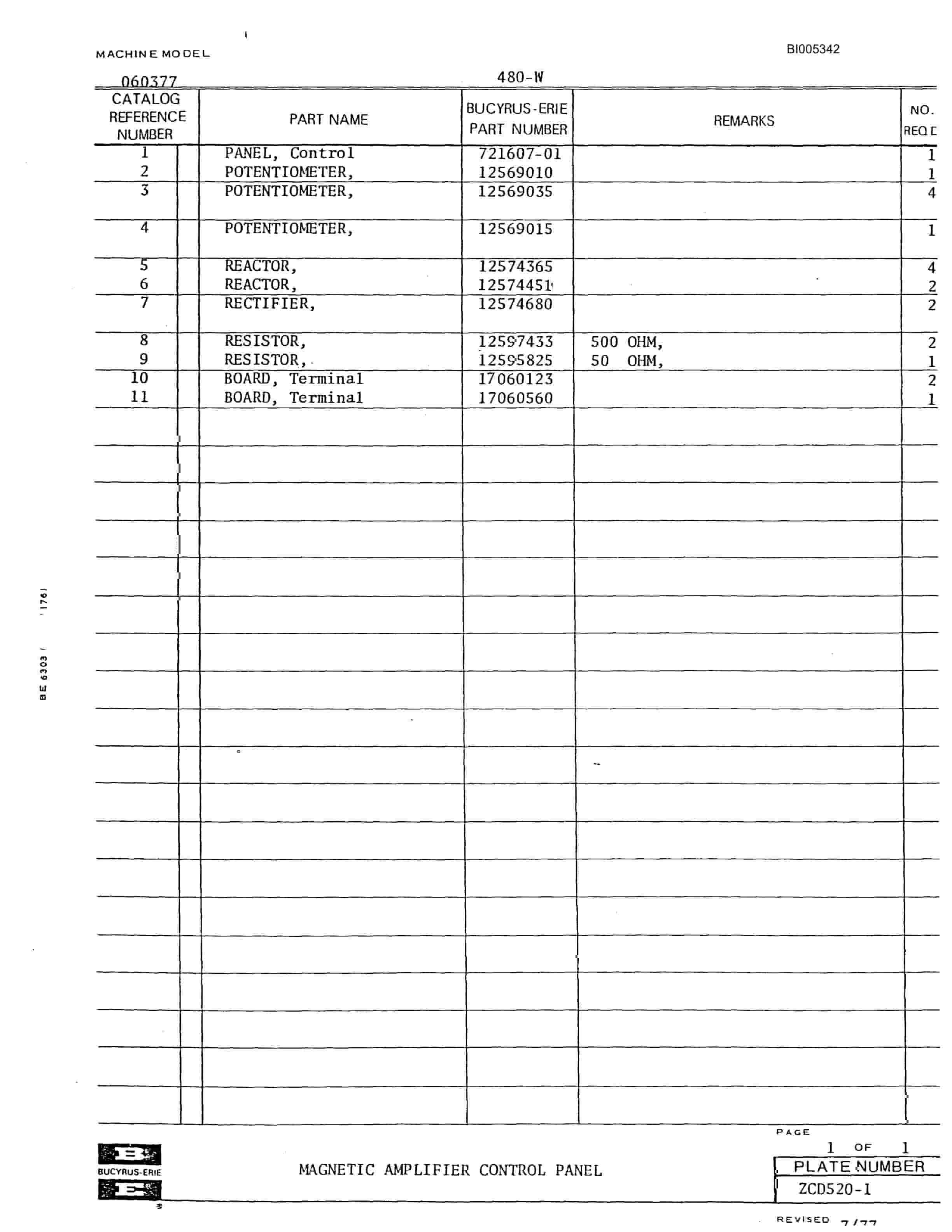 Bucyrus 480W Parts Catalog BI005342-5