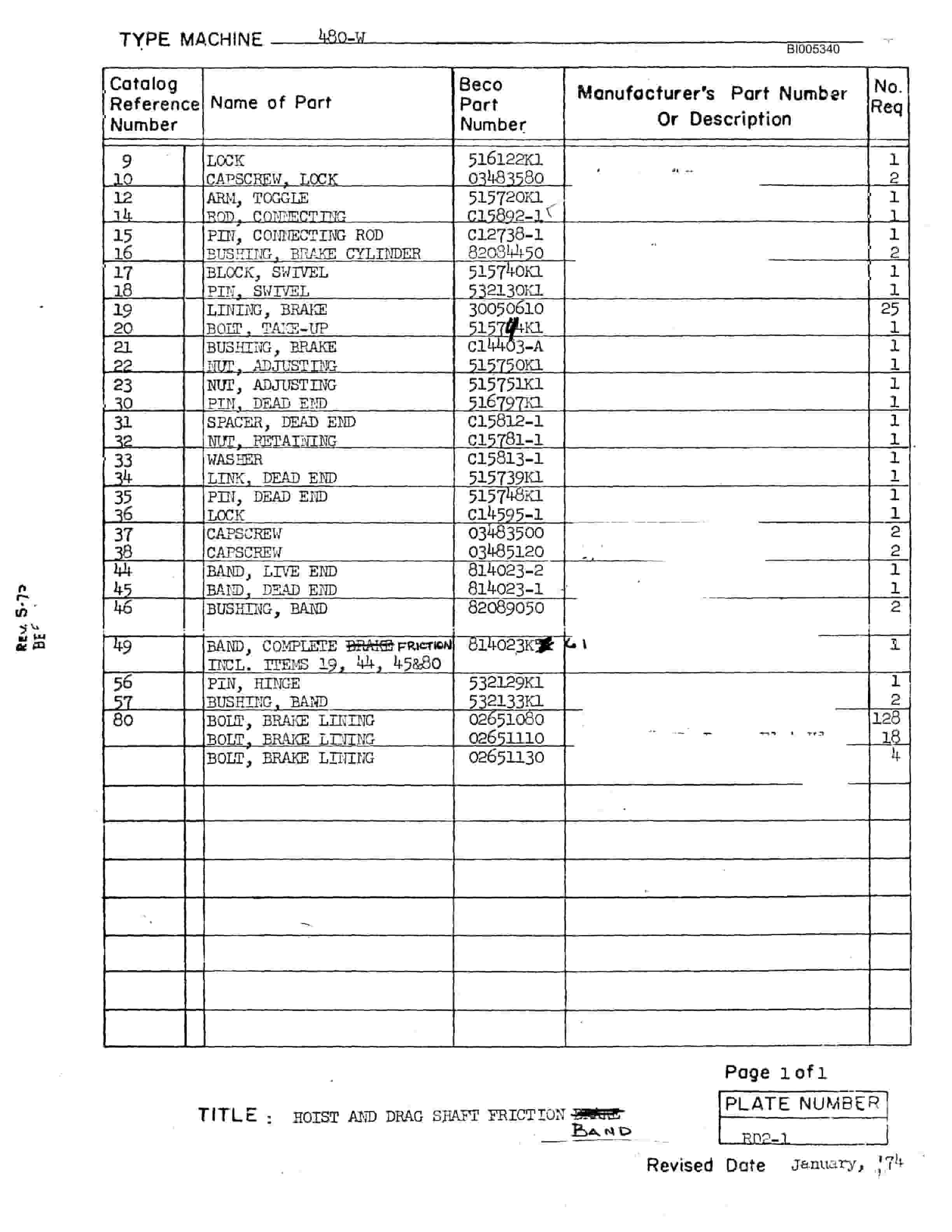 Bucyrus 480W Walking Dragline Parts Catalog BI005340-2