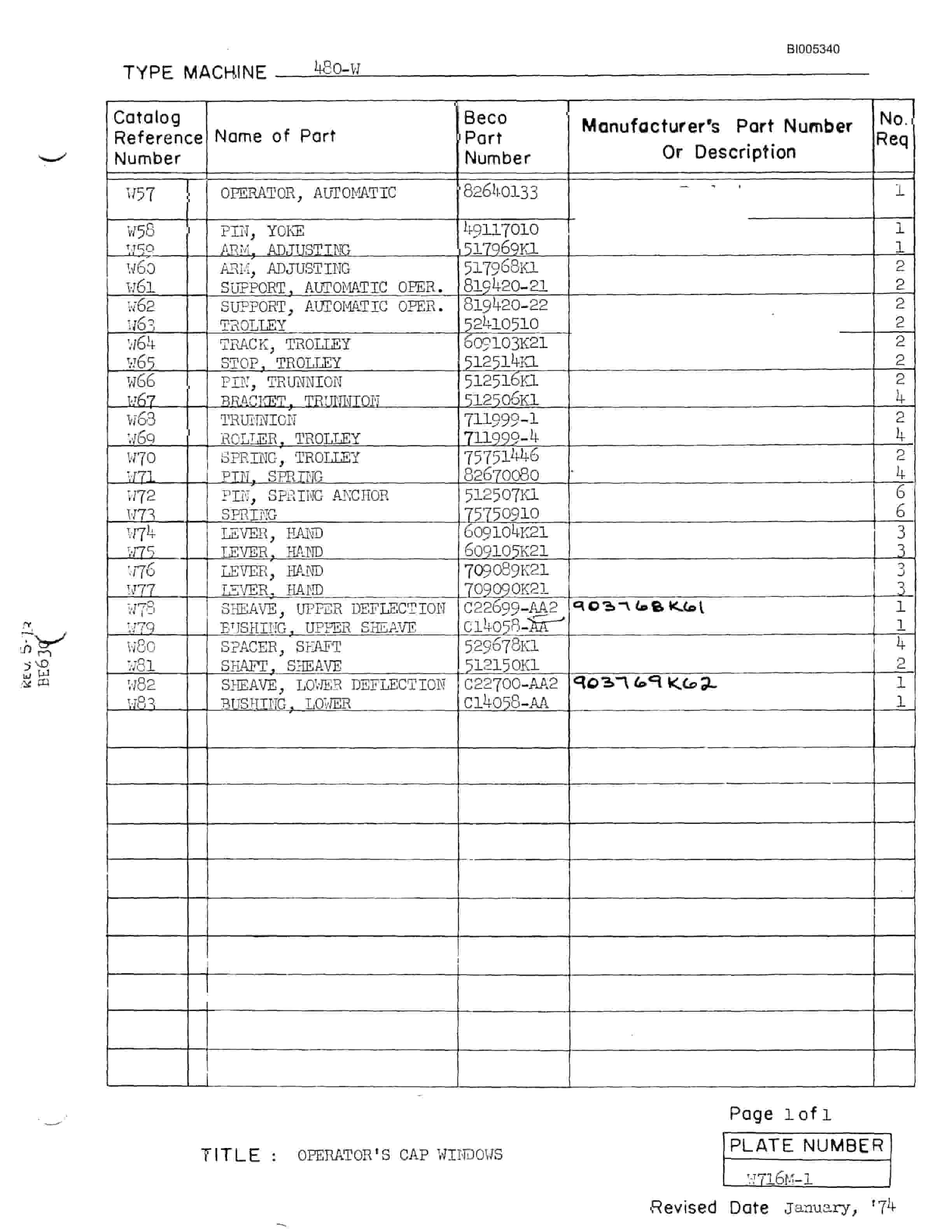 Bucyrus 480W Walking Dragline Parts Catalog BI005340-5