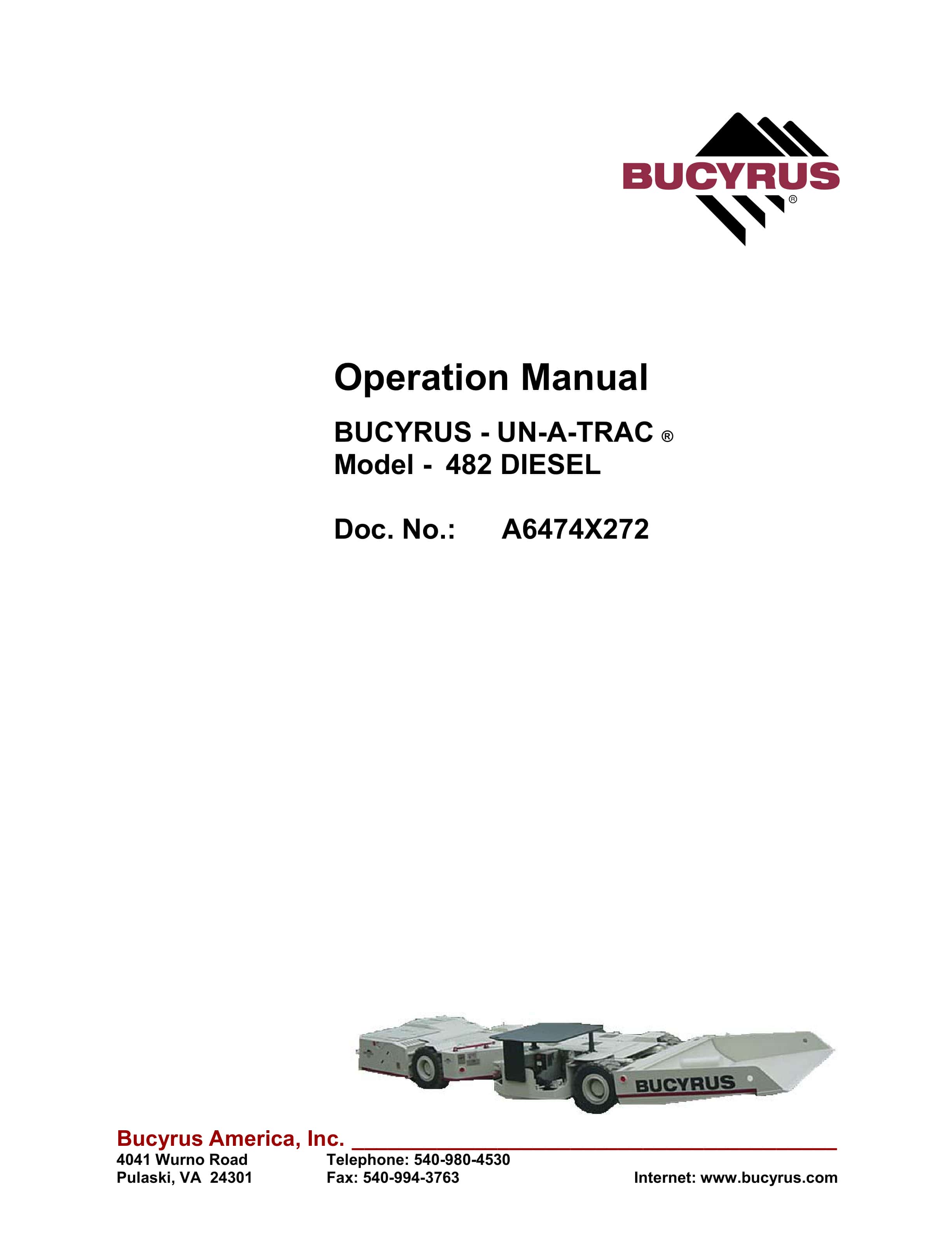 Bucyrus 482 Diesel UN-A-TRAC Operation Manual A6474X272