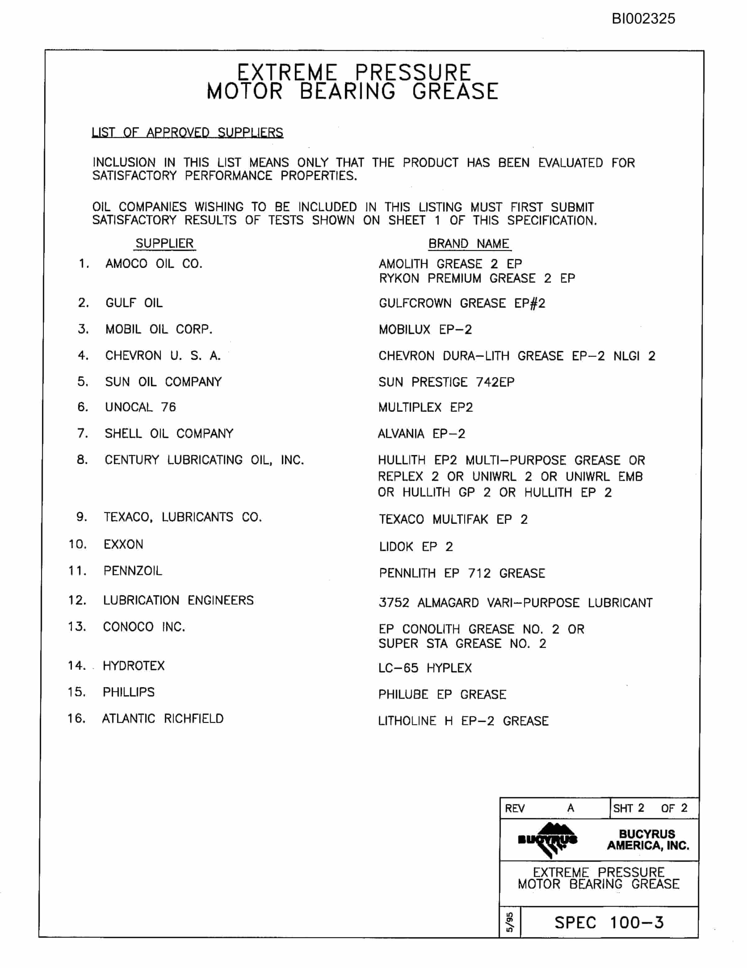 Bucyrus 482 Parts Catalog BI002325-4