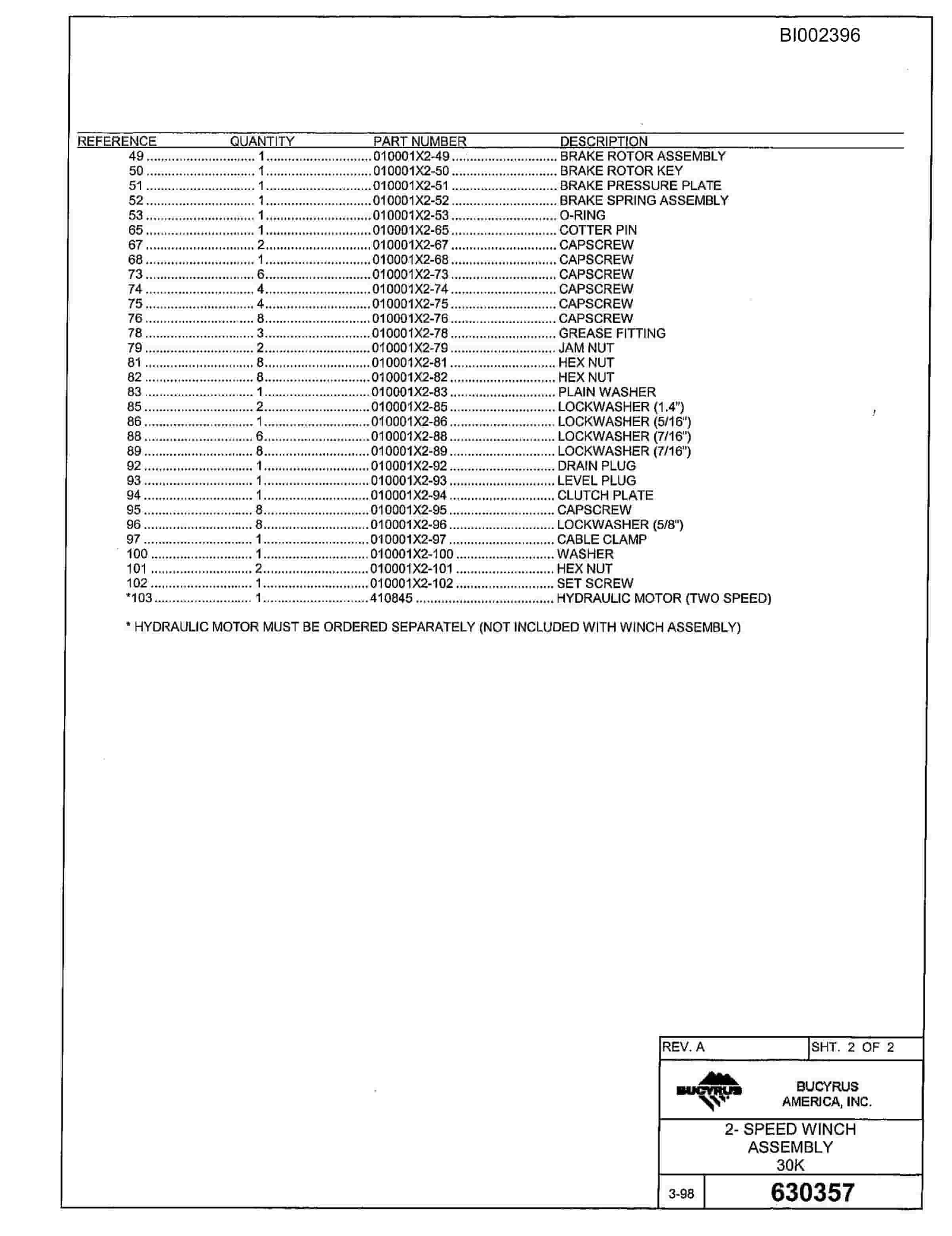 Bucyrus 488-6 Parts Catalog BI002396-4