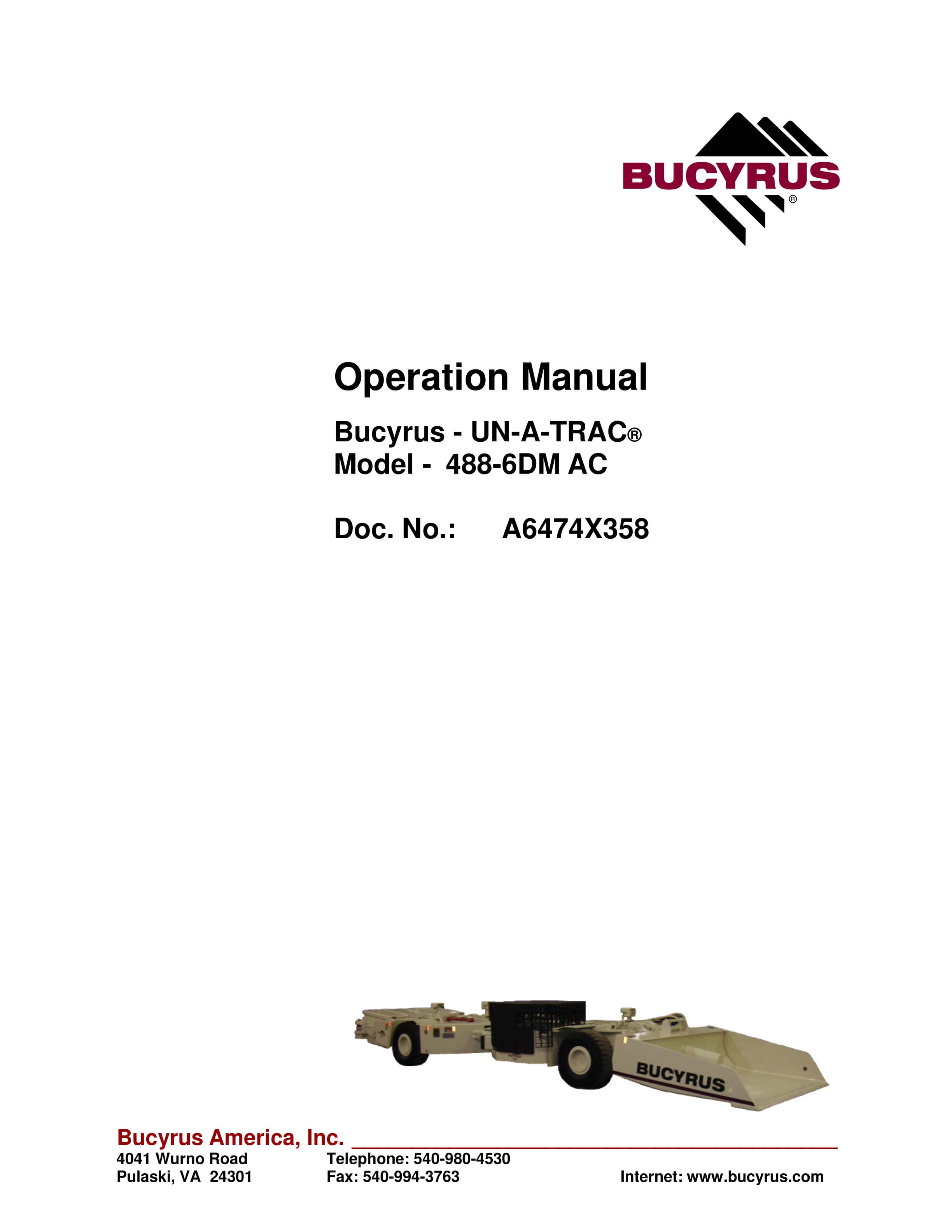 Bucyrus 488-6DM AC UN-A-TRAC Operation Manual A6474X358