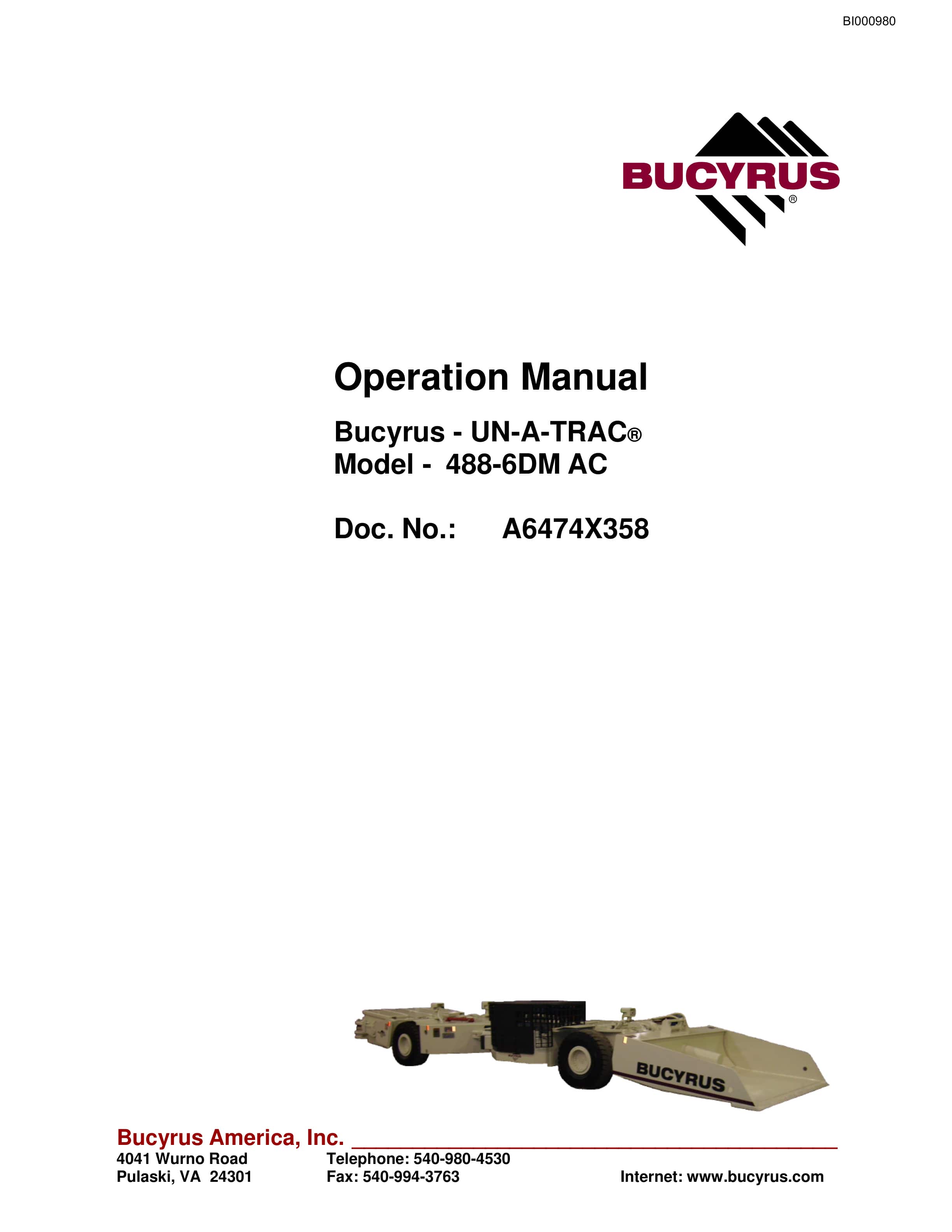 Bucyrus 488-6DM AC UN-A-TRAC Operation Manual BI000980