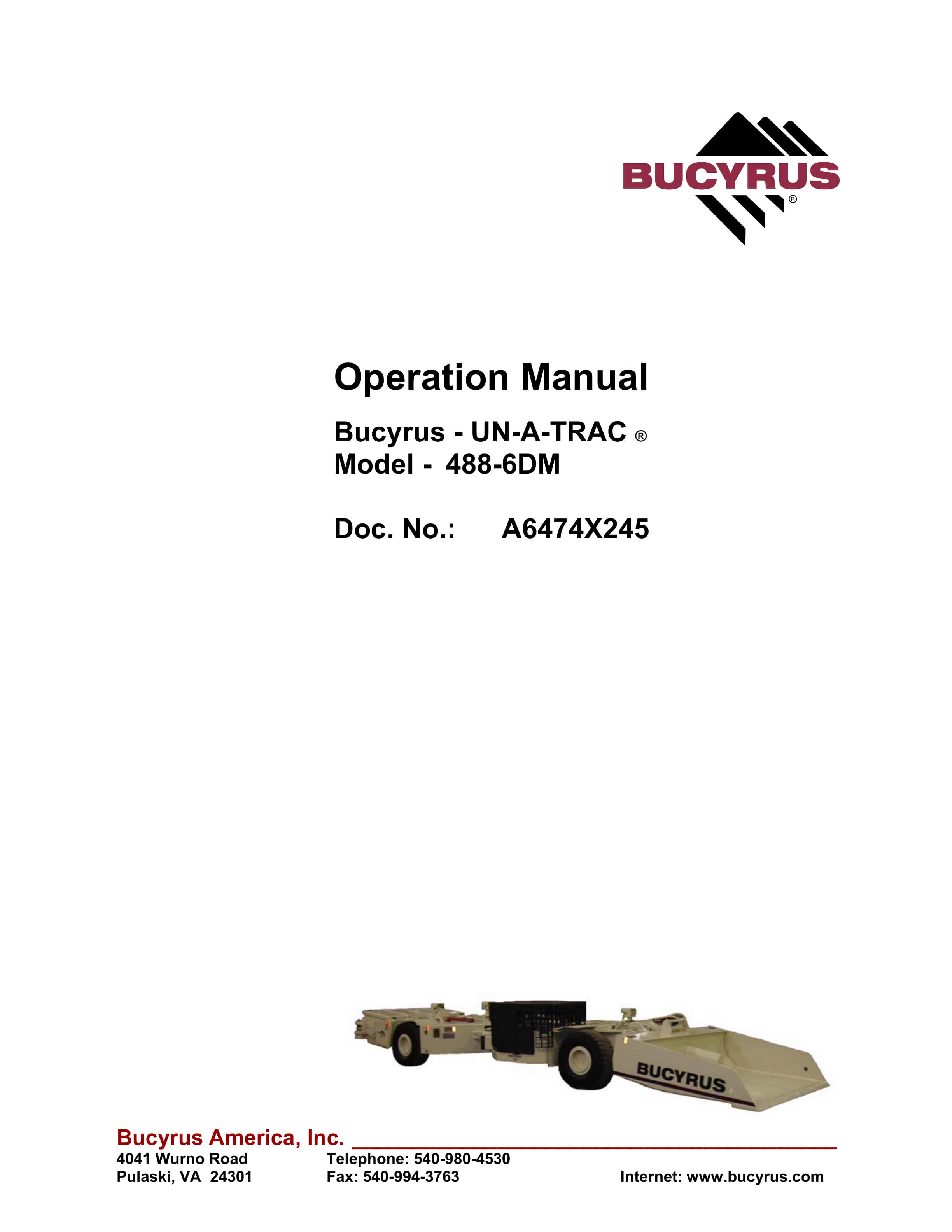 Bucyrus 488-6DM UN-A-TRAC Operation Manual A6474X245