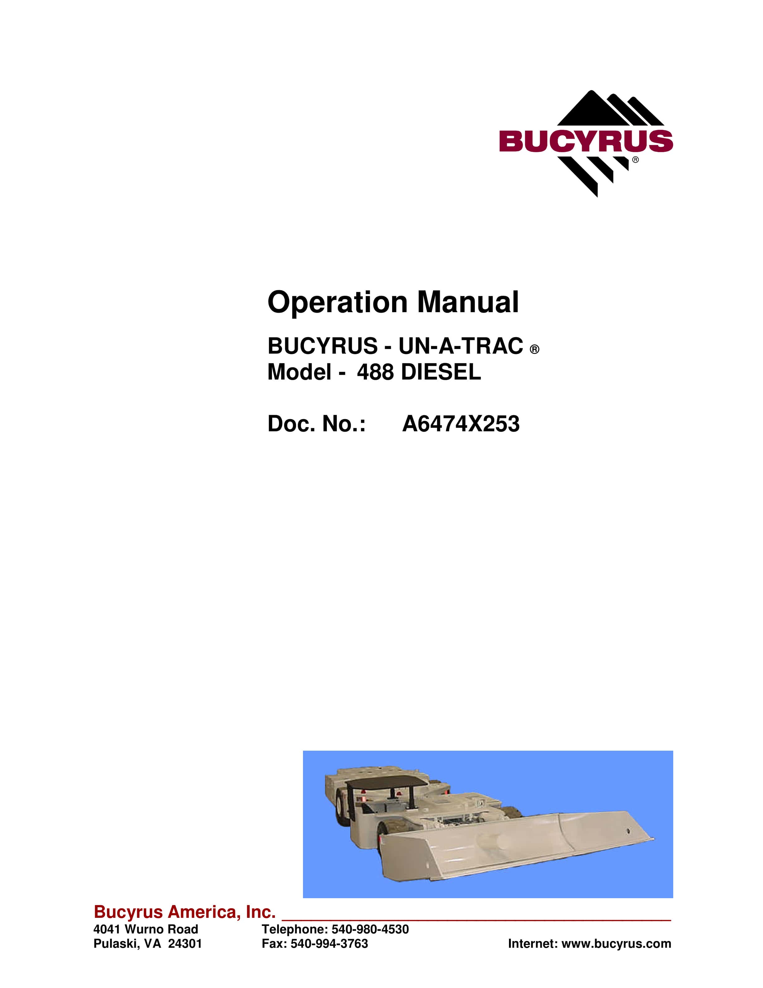 Bucyrus 488 Diesel UN-A-TRAC Operation Manual A6474X253