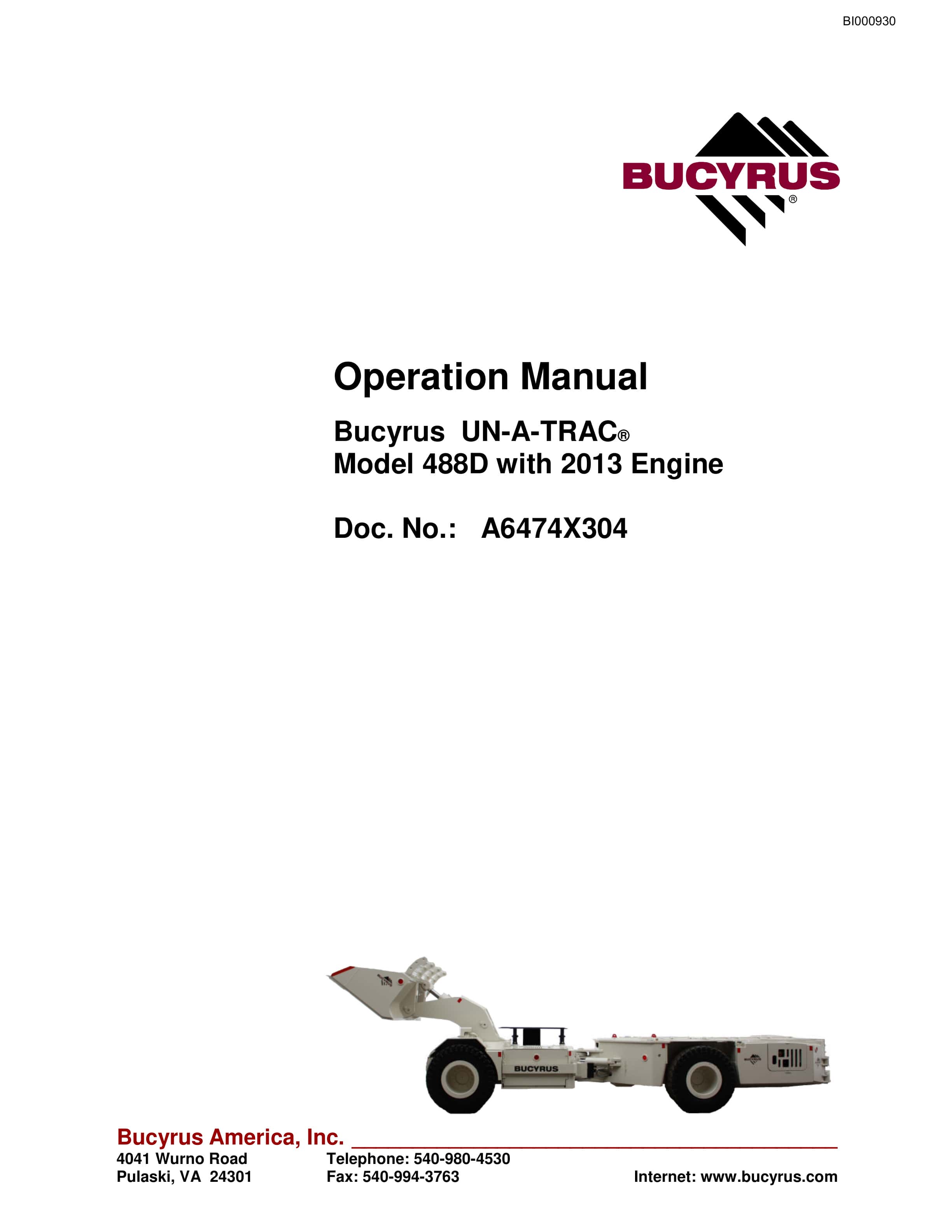 Bucyrus 488D UN-A-TRAC Operation Manual BI000930