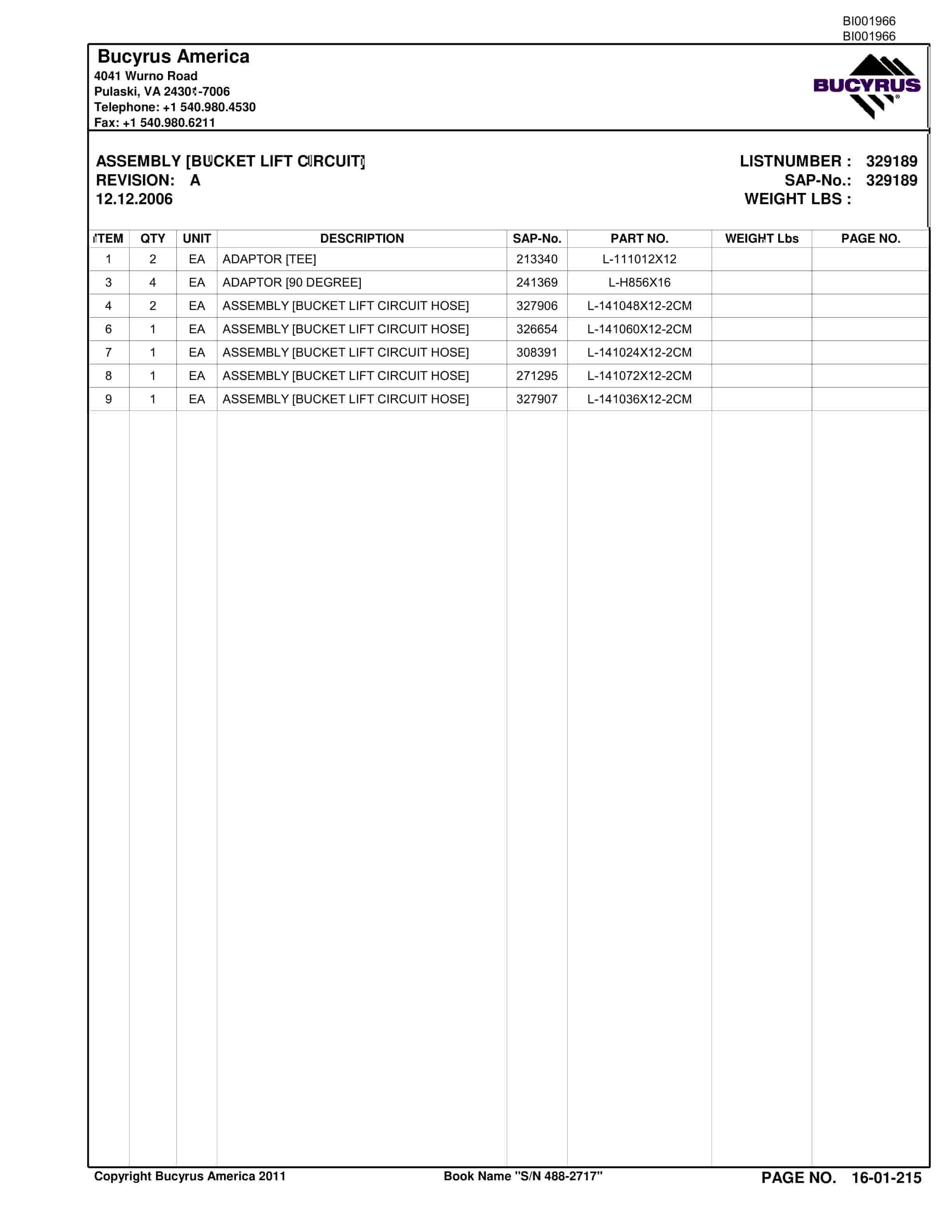 Bucyrus 488D UN-A-TRAC Parts Catalog BI001966-4