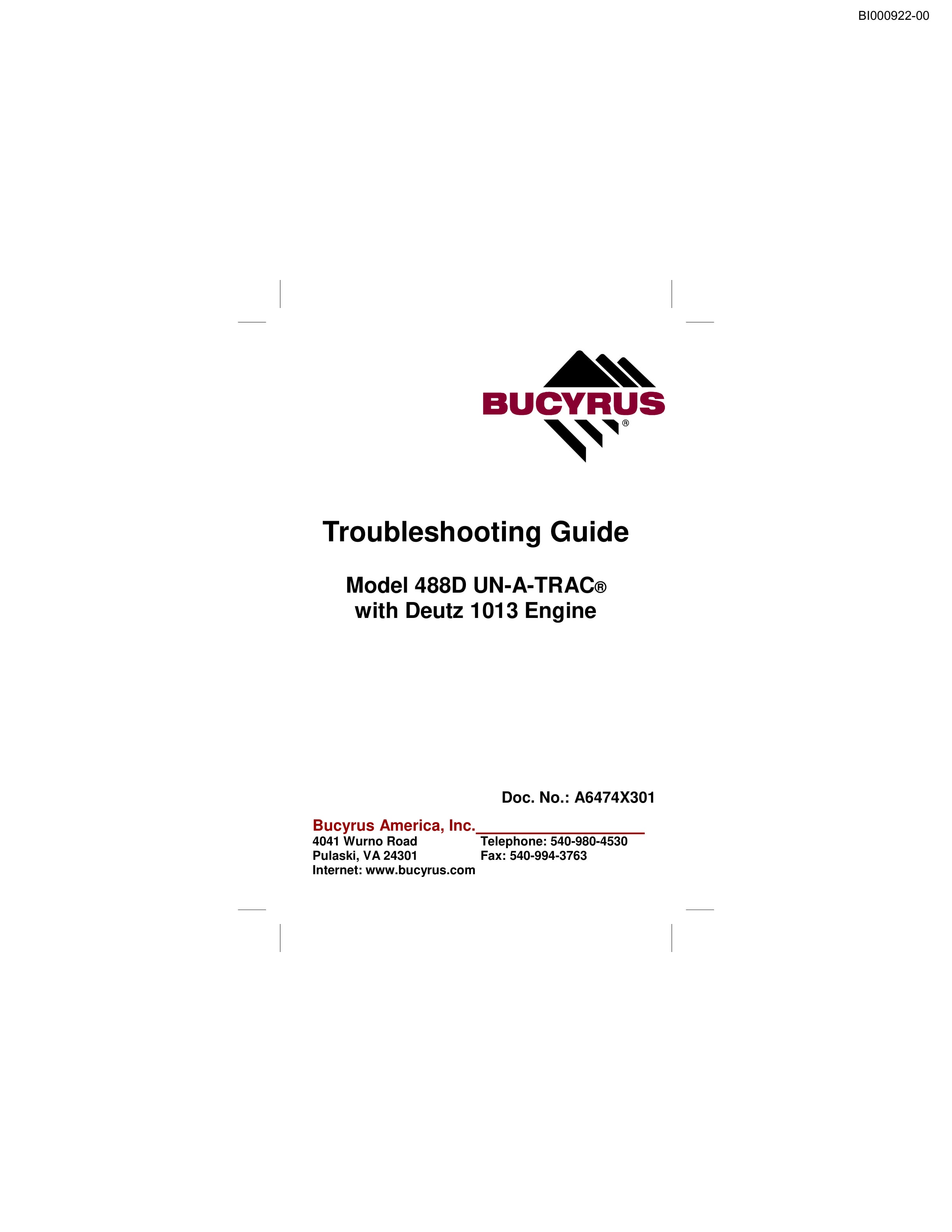 Bucyrus 488D UN-A-TRAC Troubleshooting Guide BI000922