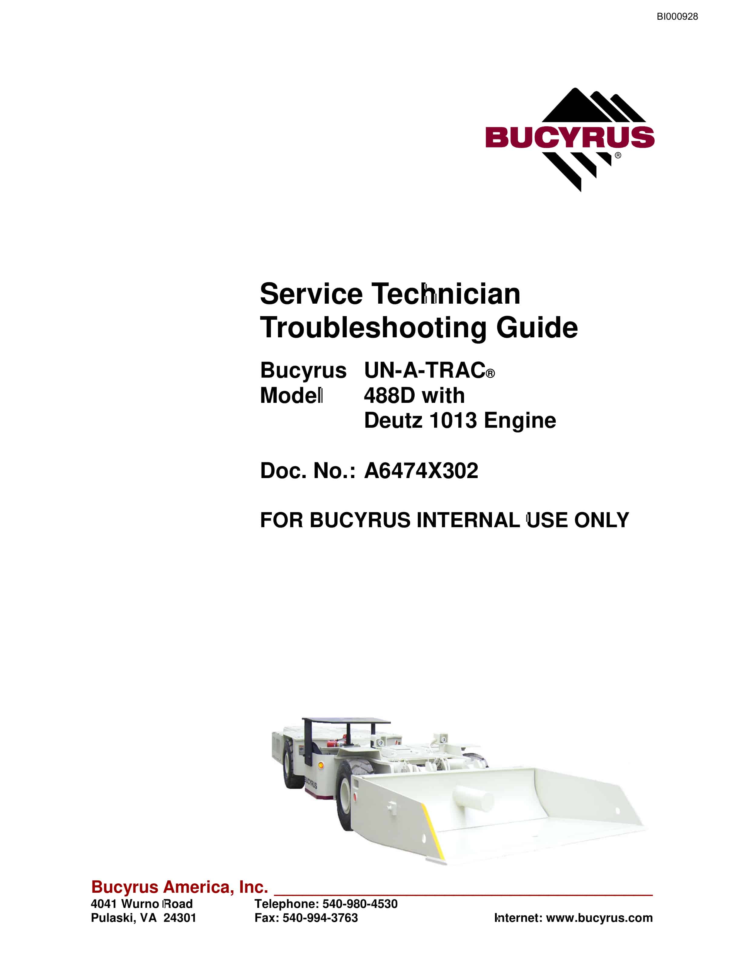 Bucyrus 488D UN-A-TRAC Troubleshooting Guide BI000928