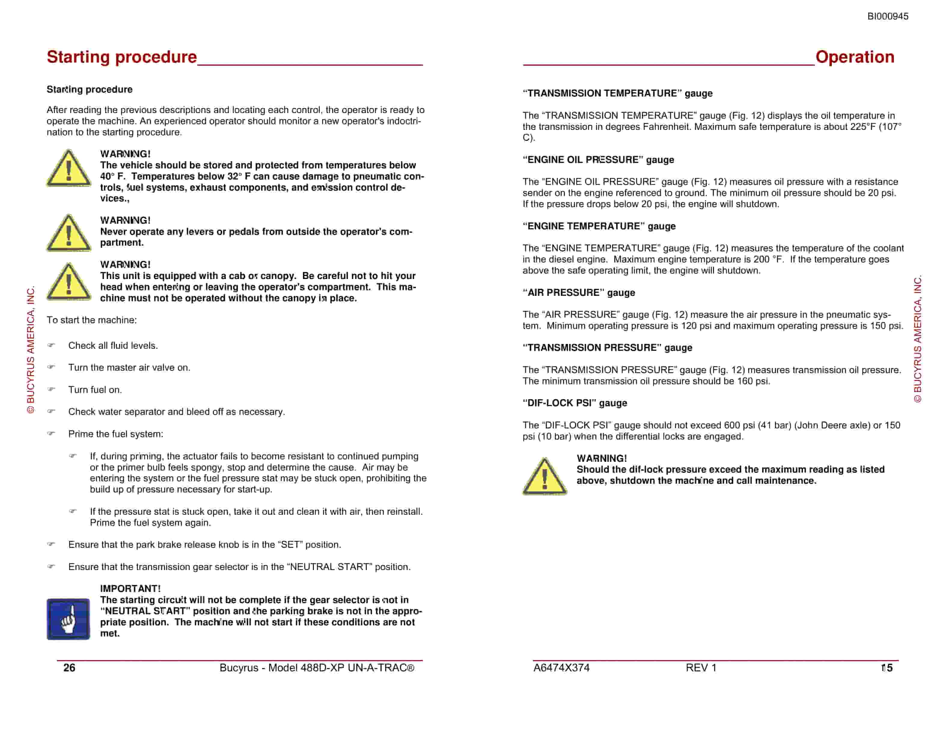 Bucyrus 488D-XP - SEMS 2 UN-A-TRAC General Start-up And Operating Instructions BI000945-5