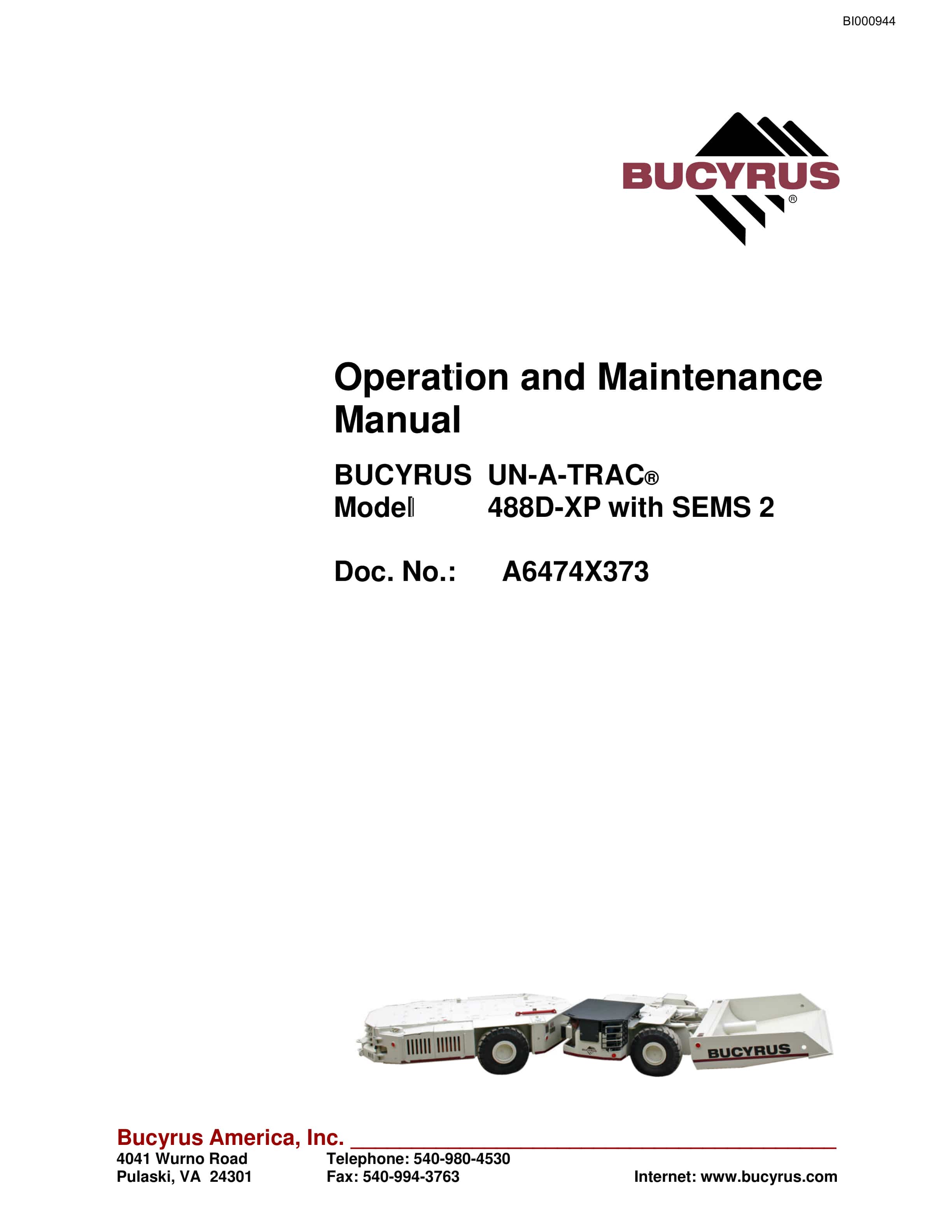 Bucyrus 488D-XP UN-A-TRAC Operation And Maintenance Manual BI000944