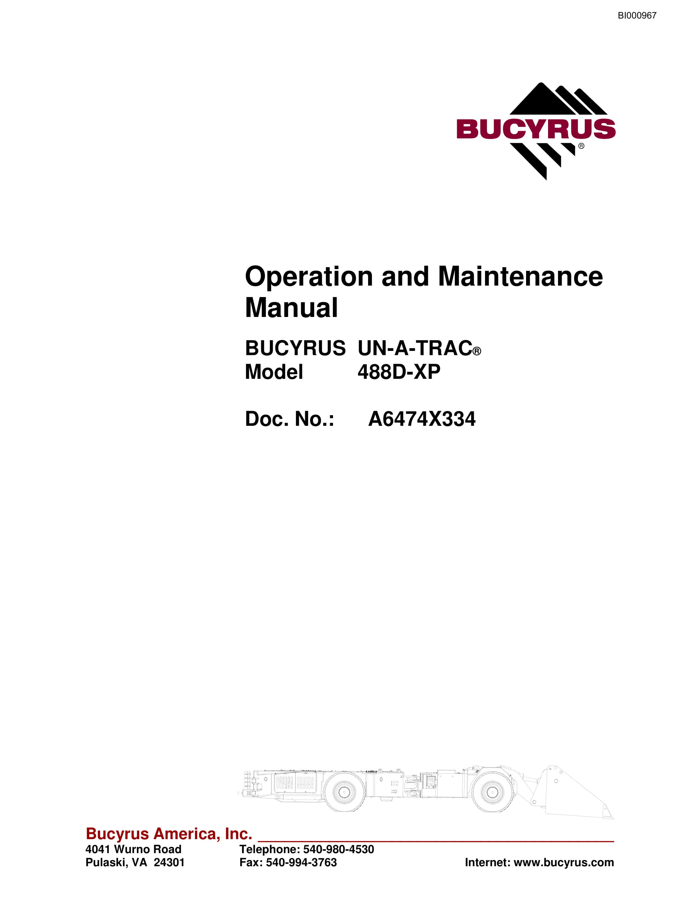 Bucyrus 488D-XP UN-A-TRAC Operation And Maintenance Manual BI000967