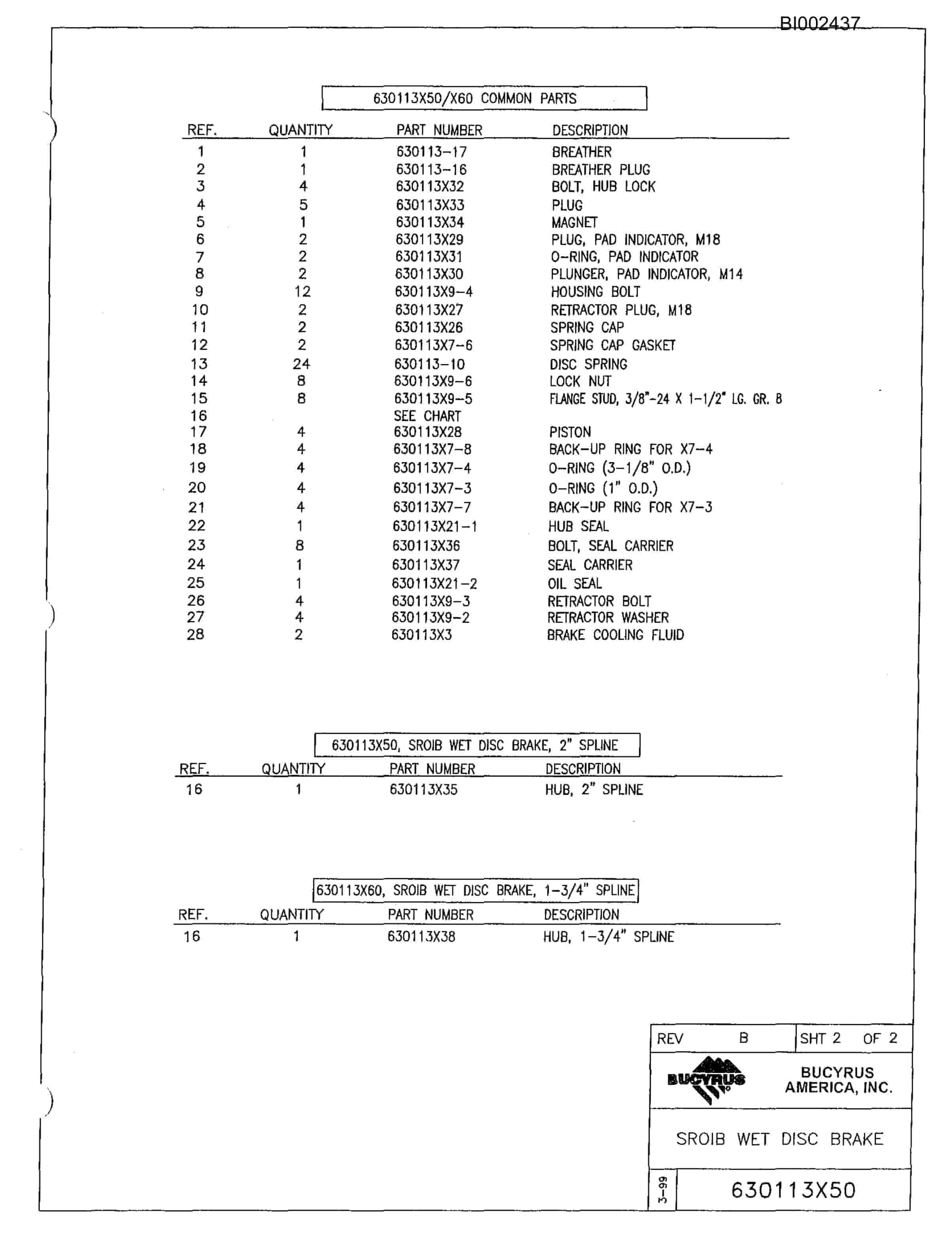 Bucyrus 488L Parts Catalog BI002437-3