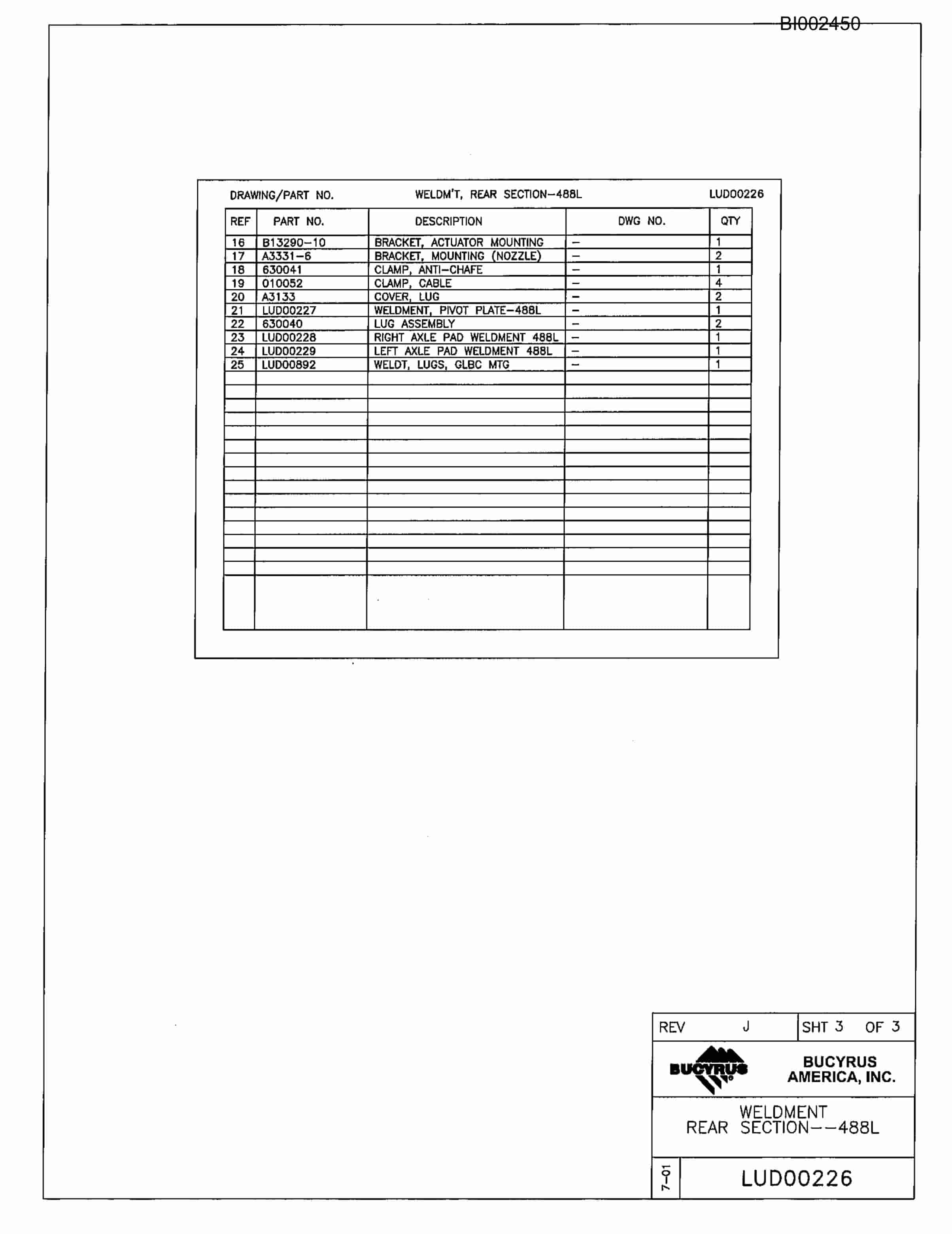 Bucyrus 488L Parts Catalog BI002450-2