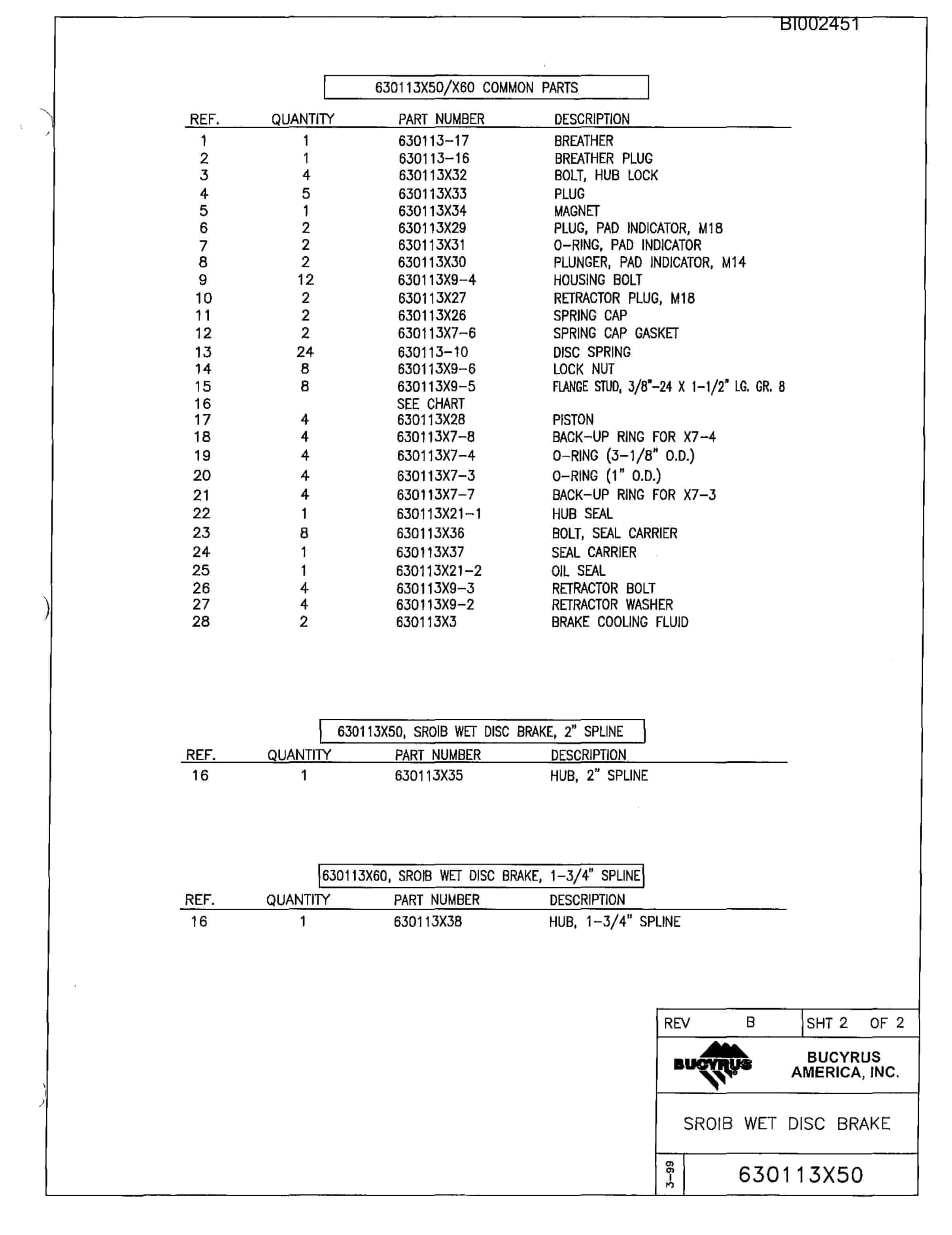 Bucyrus 488L Parts Catalog BI002451-3