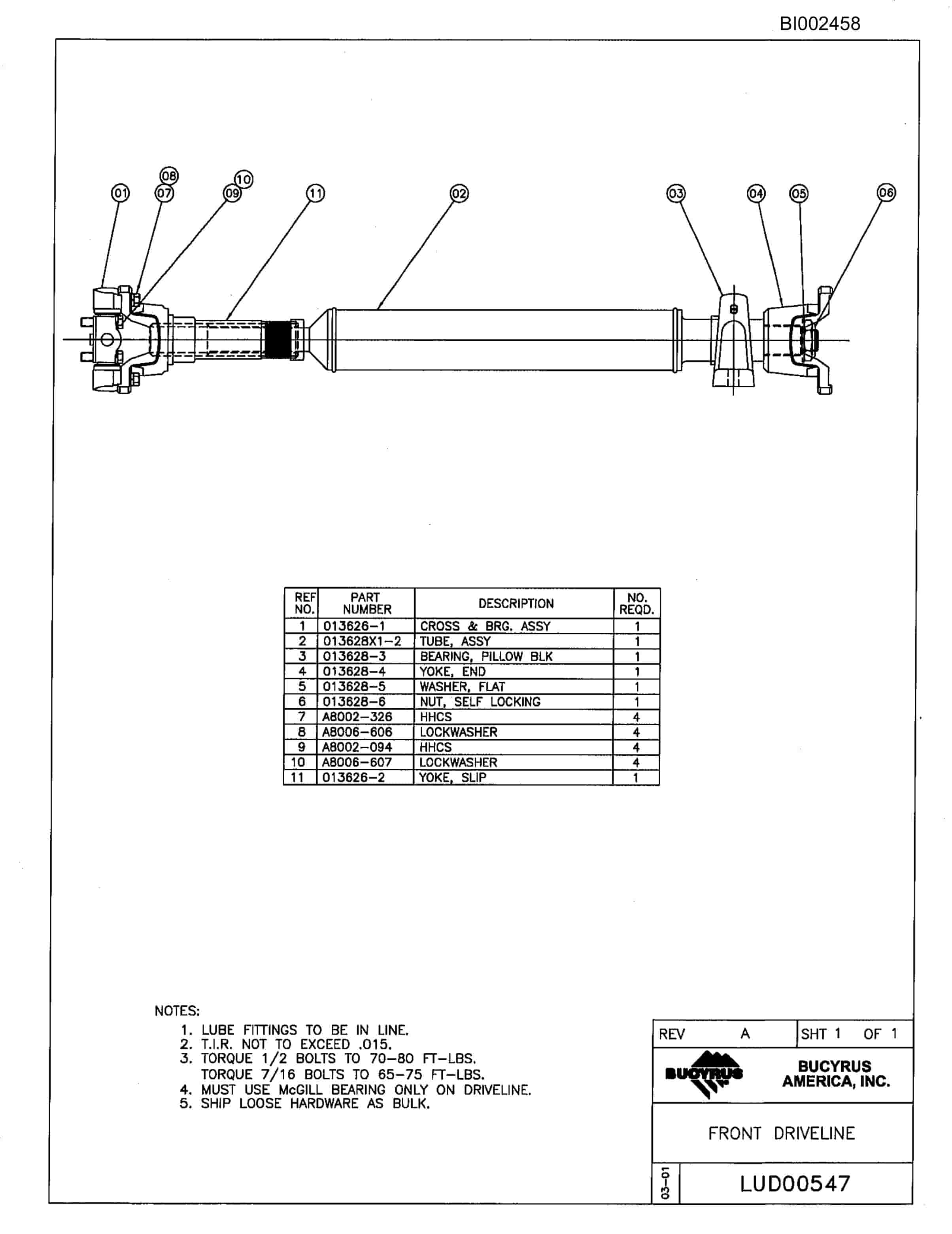 Bucyrus 488L Parts Catalog BI002458-3