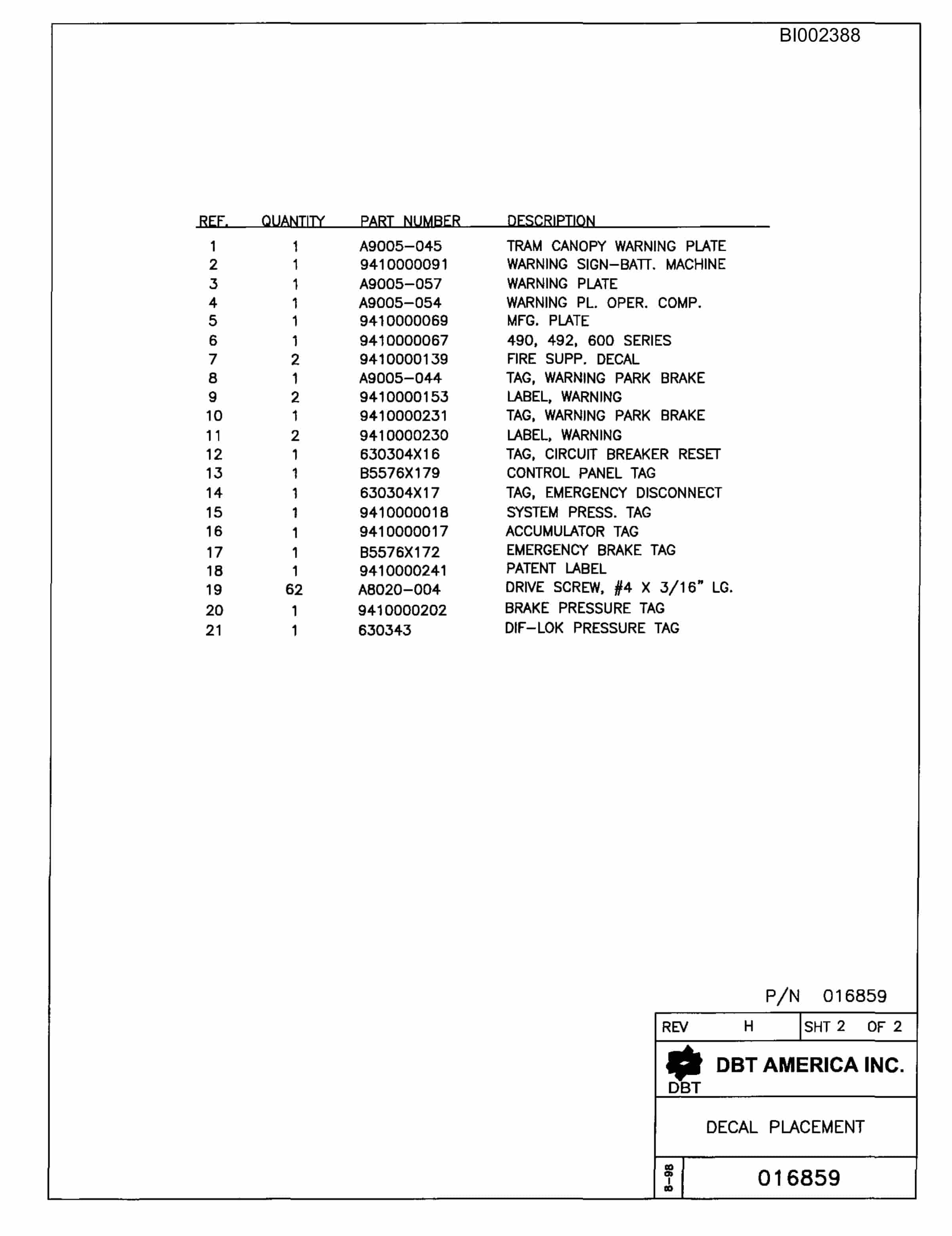 Bucyrus 488LA Parts Catalog BI002388-4