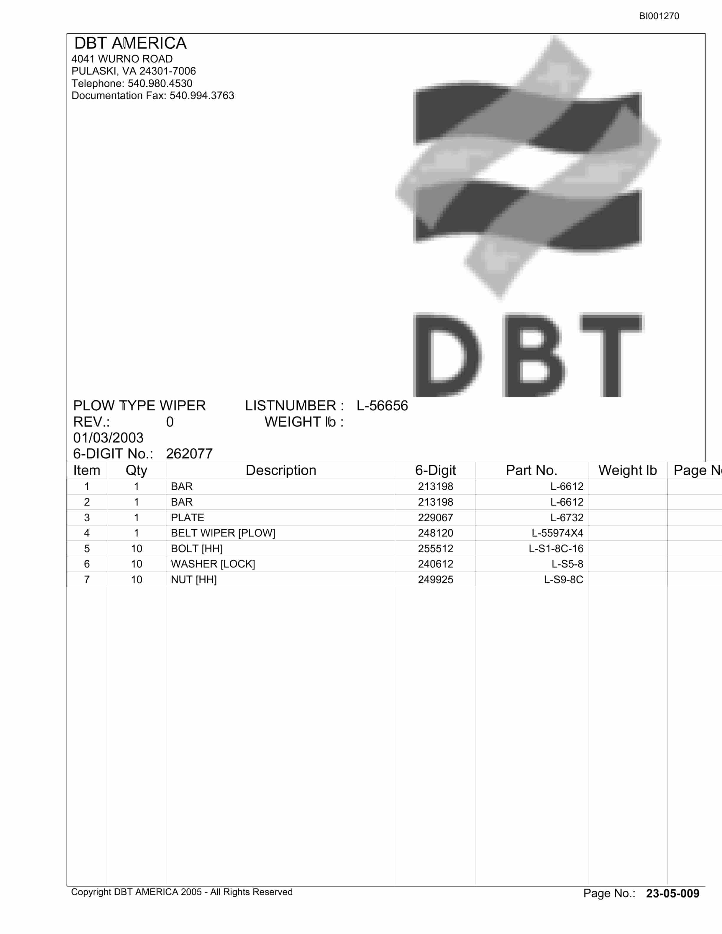 Bucyrus 48in Belt Drive Gibson County Coal LLC Parts Catalog BI001270-4