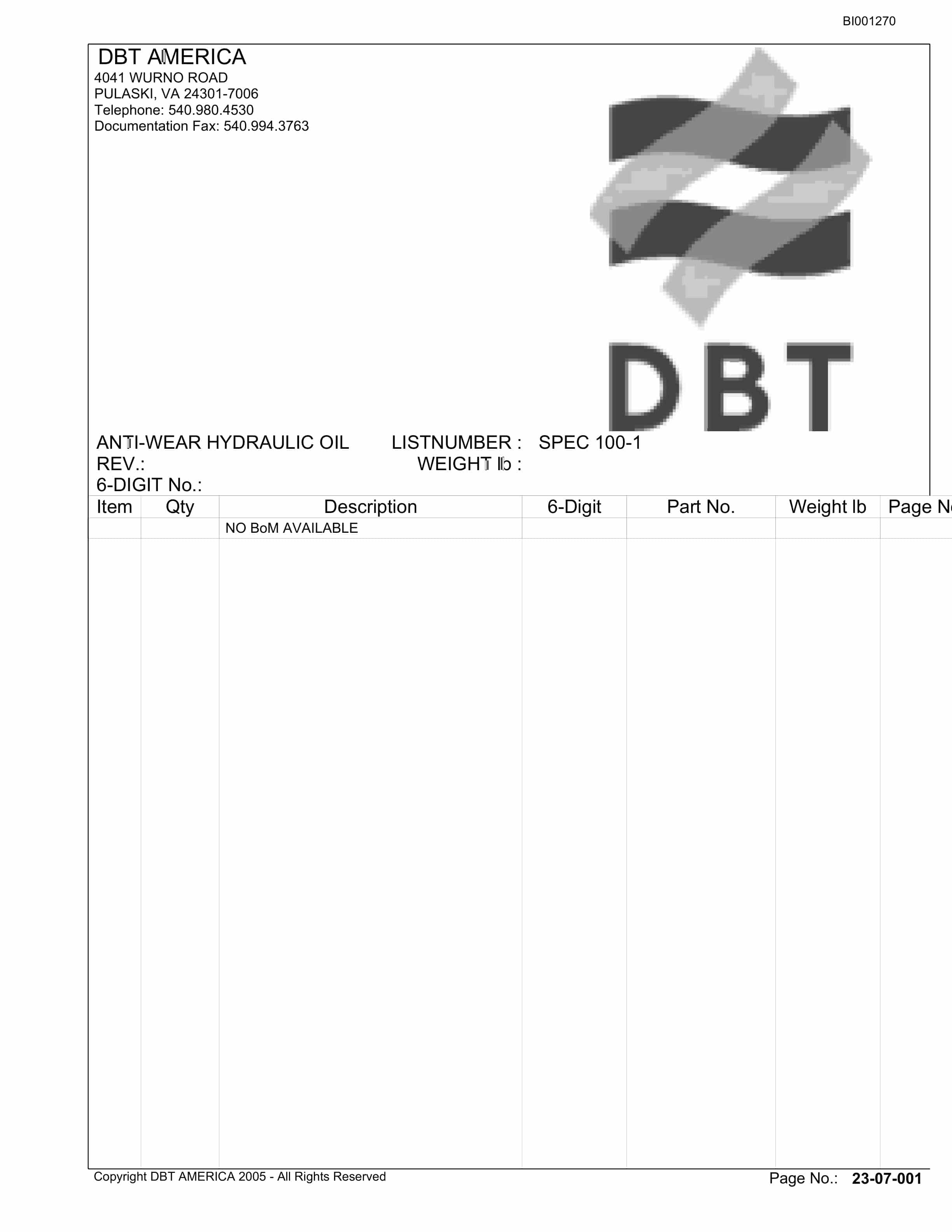 Bucyrus 48in Belt Drive Gibson County Coal LLC Parts Catalog BI001270-5