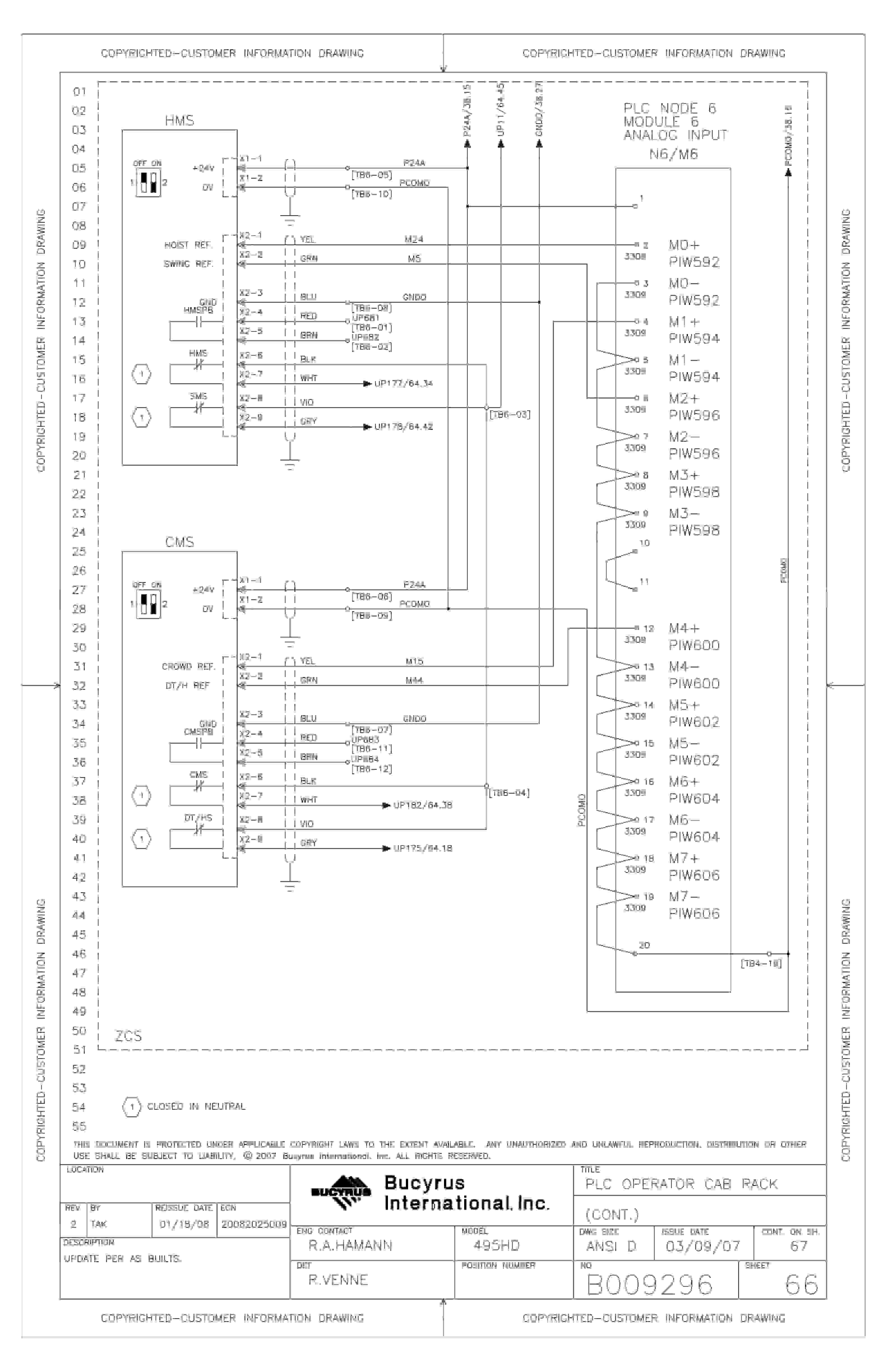 Bucyrus 495HD Lots 78, 80, 84 Electrical Schematic B009296-3