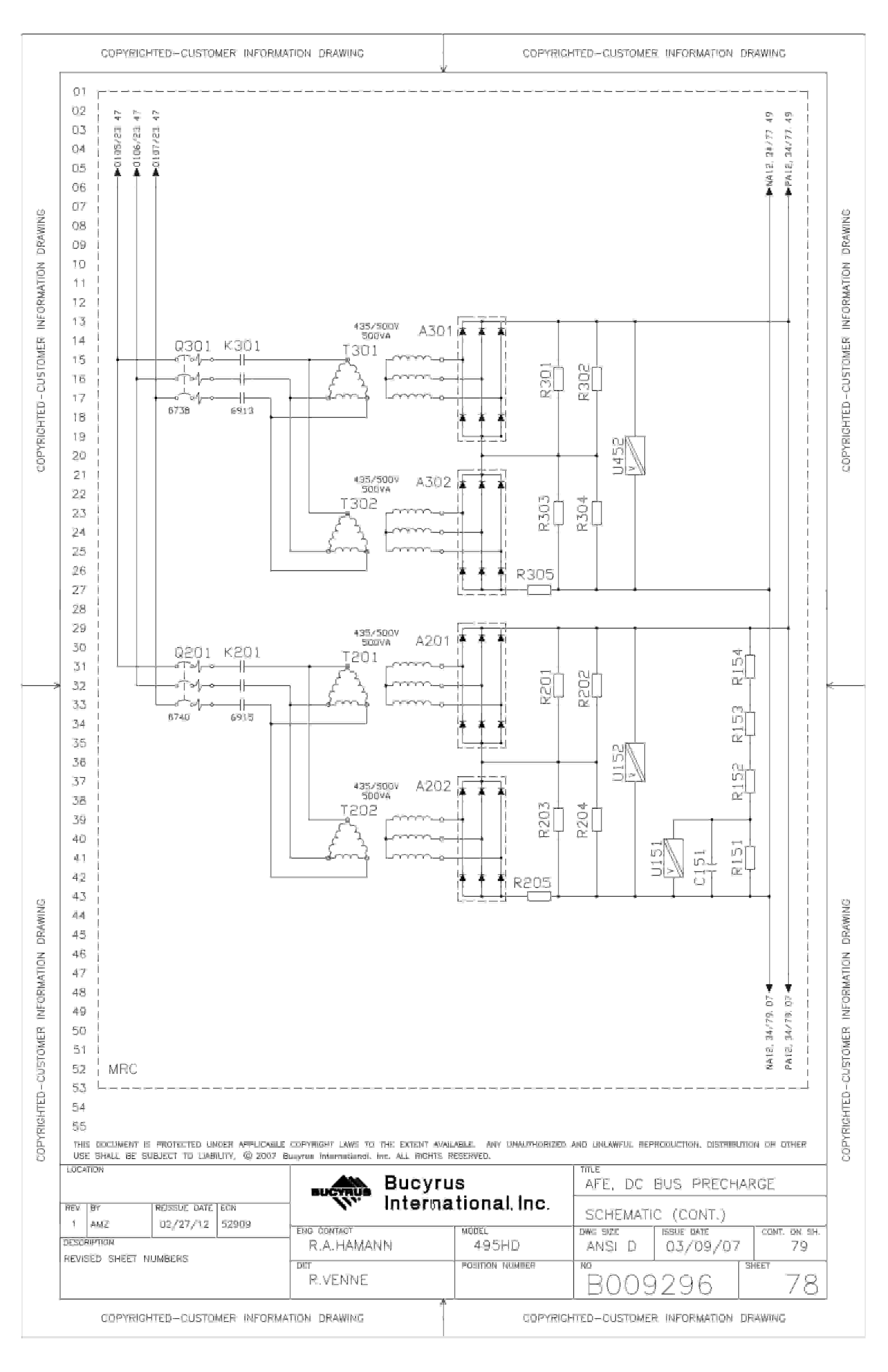 Bucyrus 495HD Lots 78, 80, 84 Electrical Schematic B009296-5